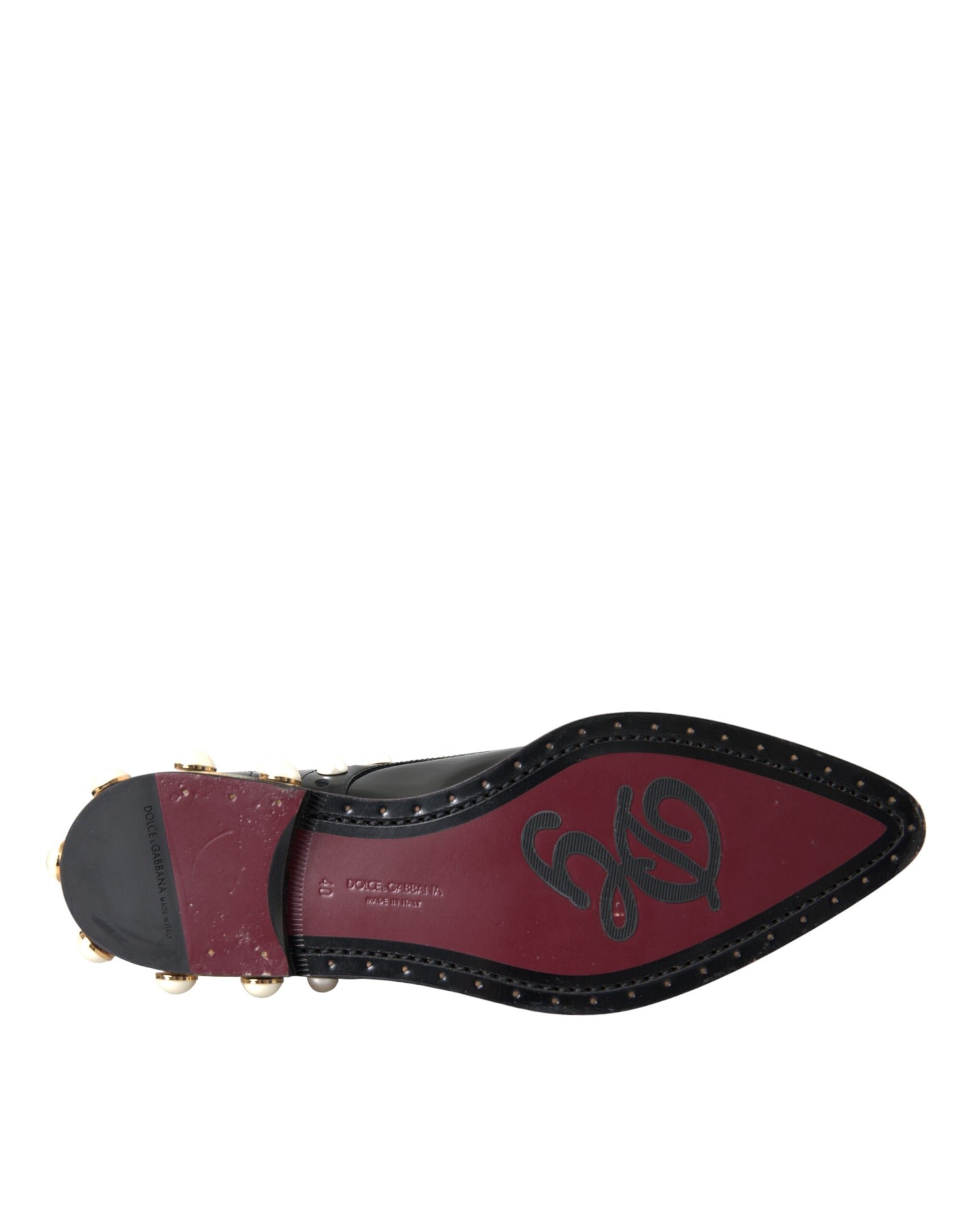 Schwarze Broque-Schuhe aus Leder mit Kunstperlen