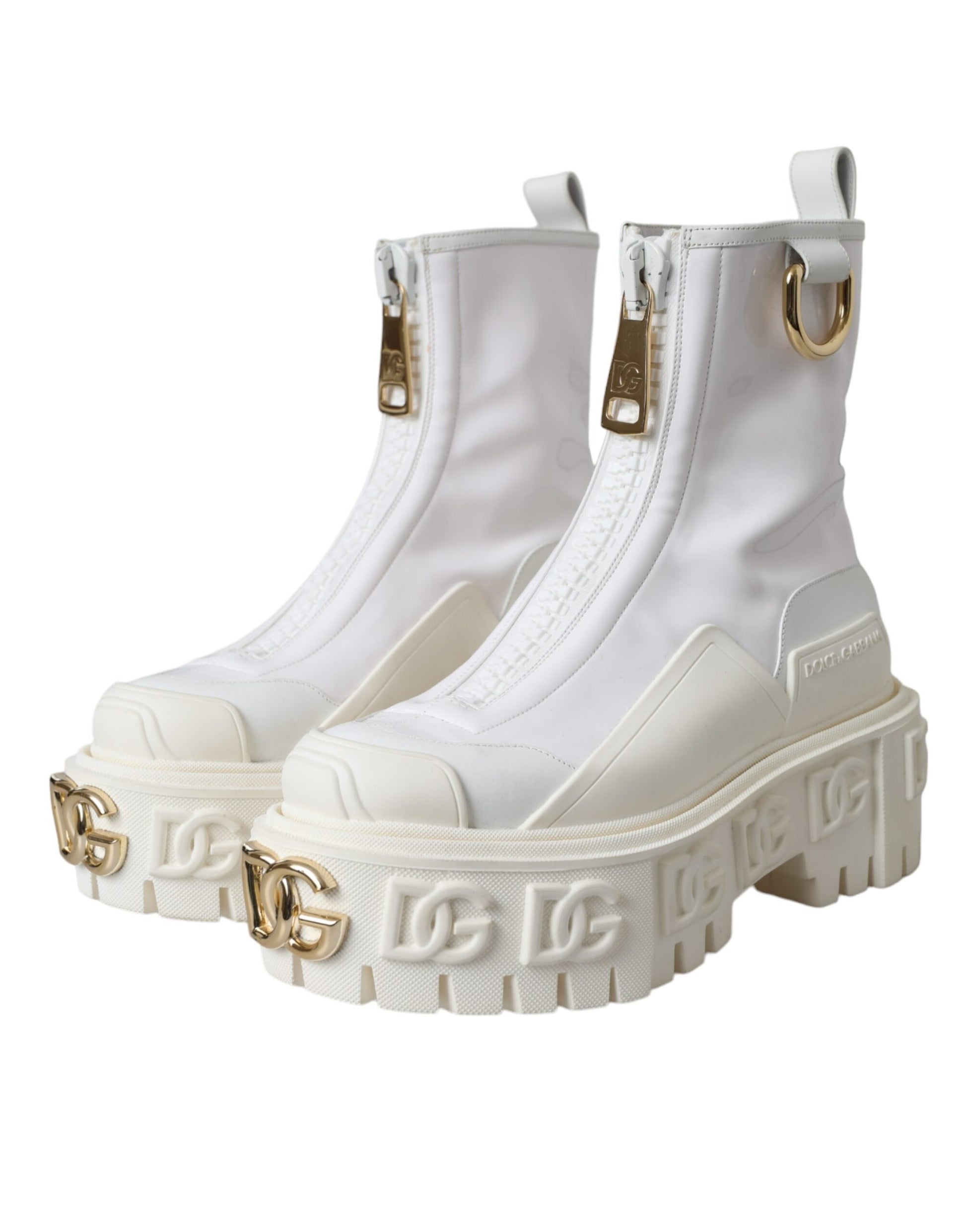 Weiße Stiefeletten aus Leder und Gummi mit Logo