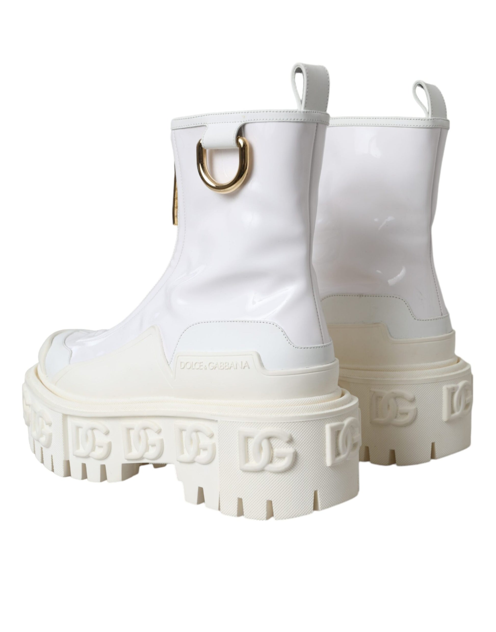 Weiße Stiefeletten aus Leder und Gummi mit Logo