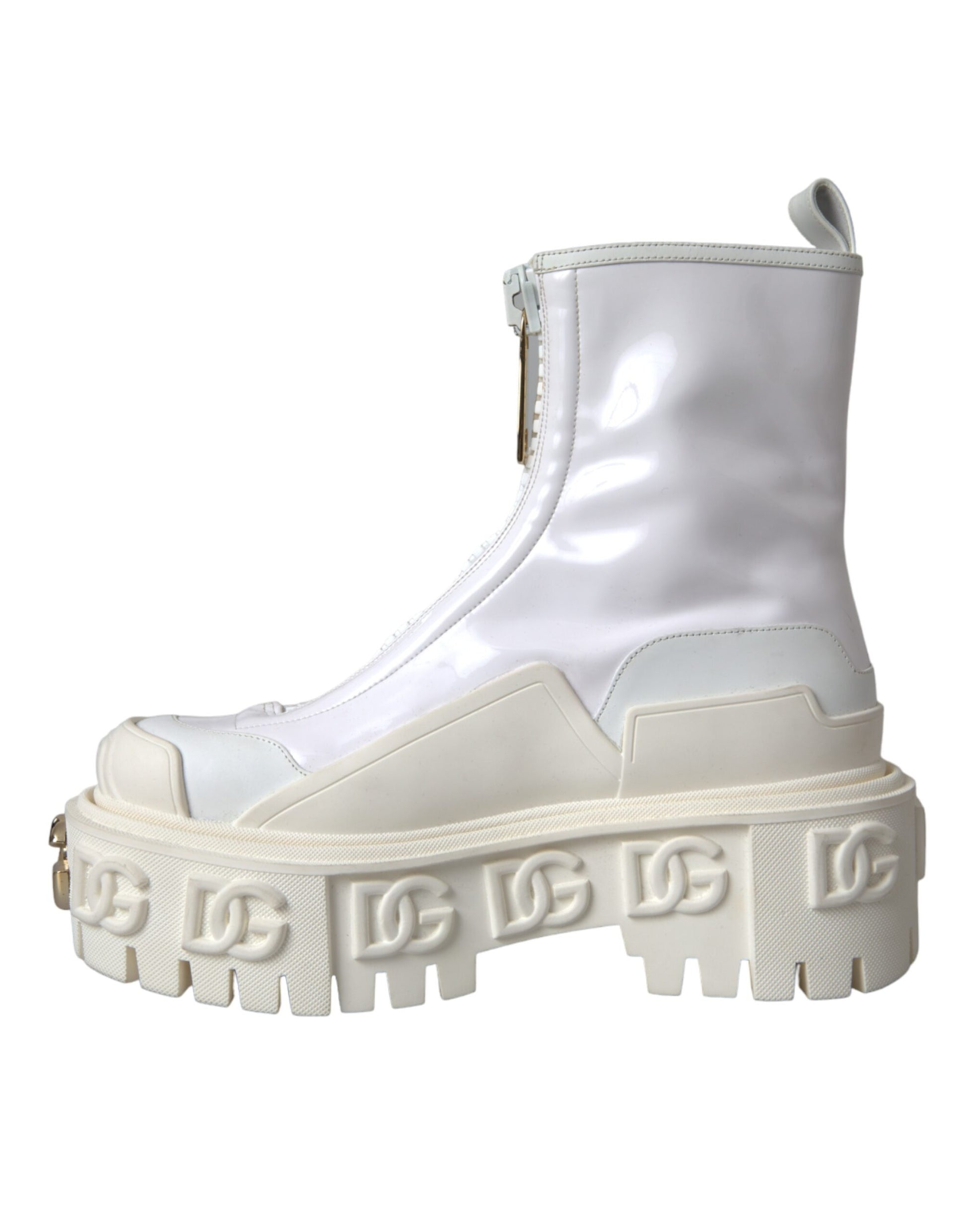Weiße Stiefeletten aus Leder und Gummi mit Logo