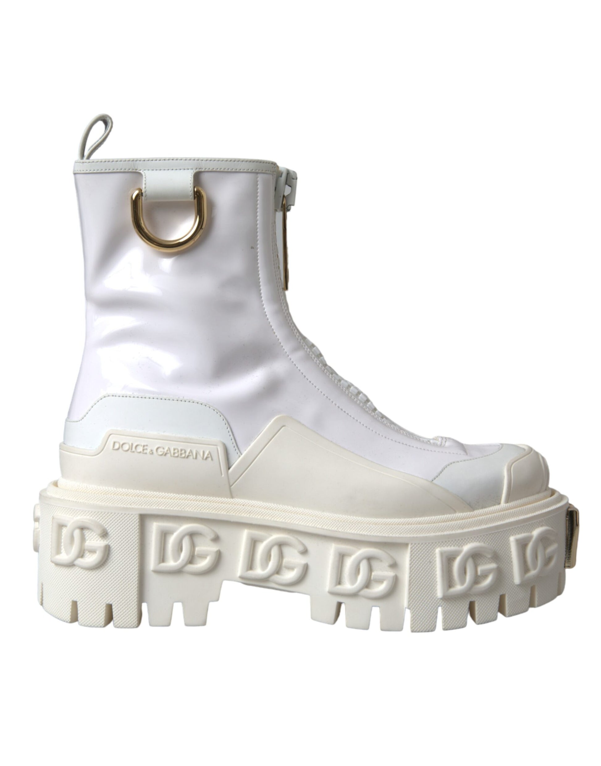 Weiße Stiefeletten aus Leder und Gummi mit Logo