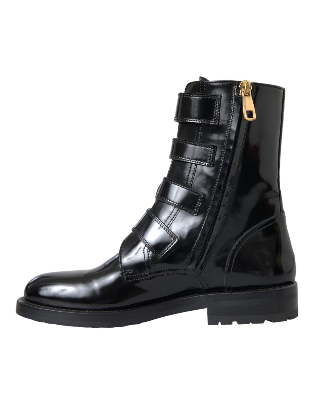 Schwarze Lederstiefel mit Kristallschnallen