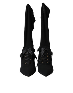 Schwarze Stiletto Heels Mid Calf Stiefel Schuhe