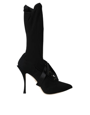 Schwarze Stiletto Heels Mid Calf Stiefel Schuhe