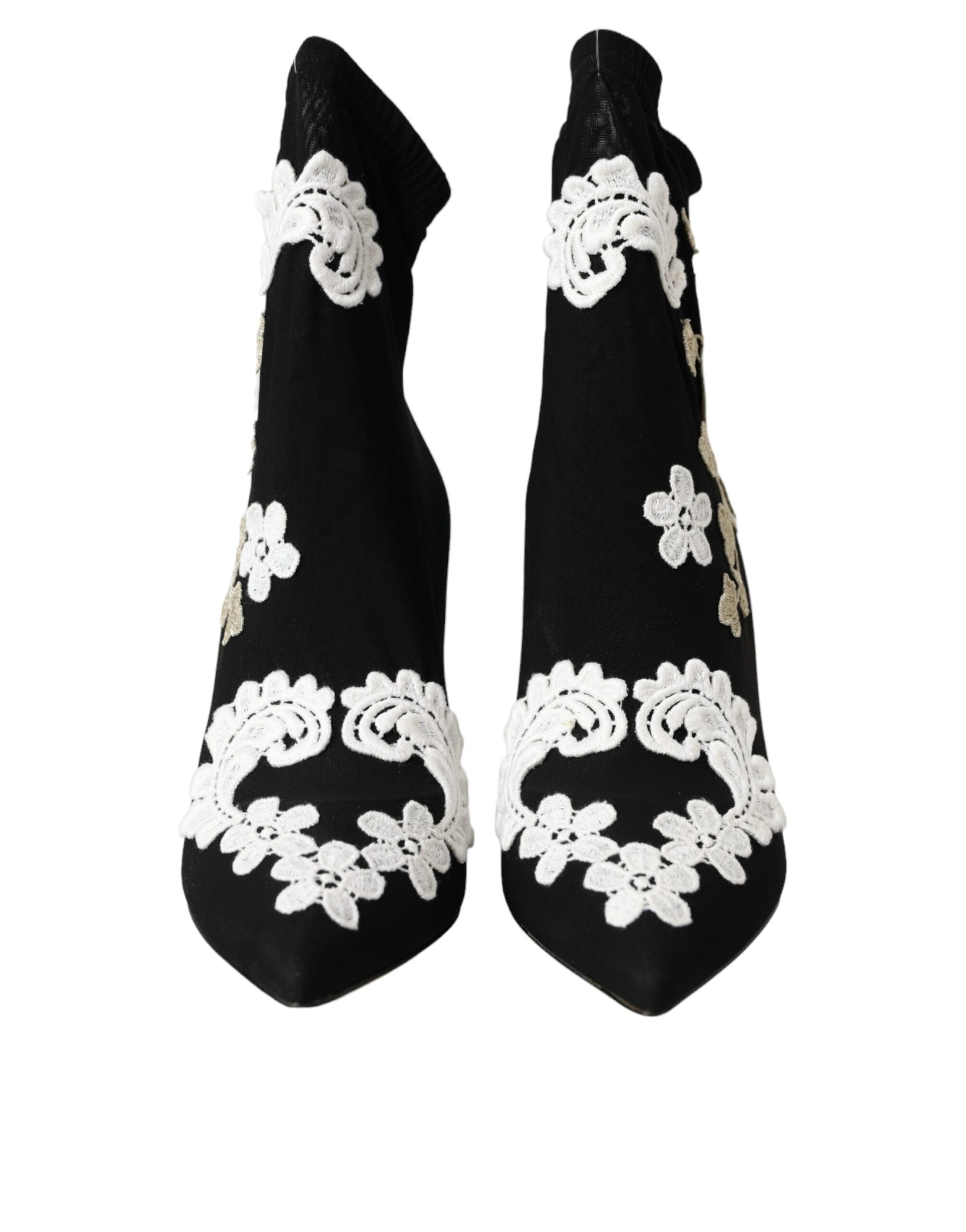 Schwarz Weiß Stickerei Slip On Stiefel Schuhe