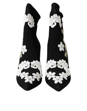 Schwarz Weiß Stickerei Slip On Stiefel Schuhe