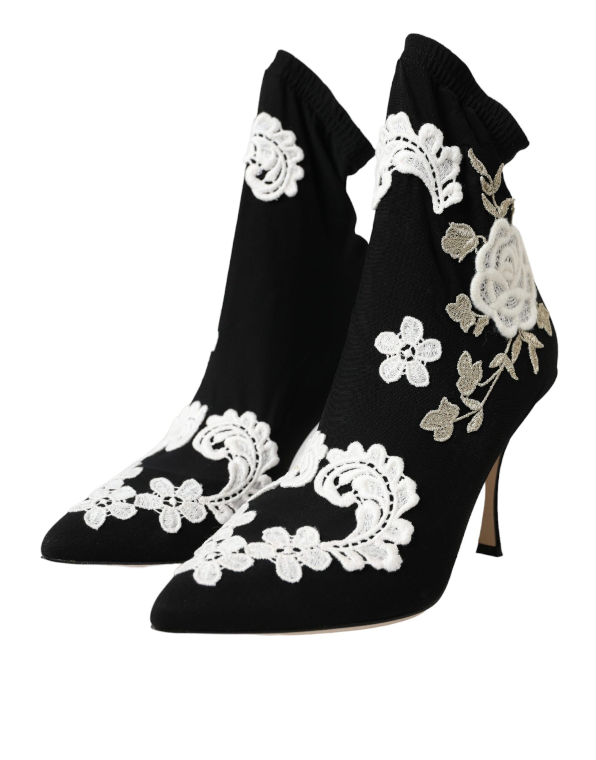 Schwarz Weiß Stickerei Slip On Stiefel Schuhe