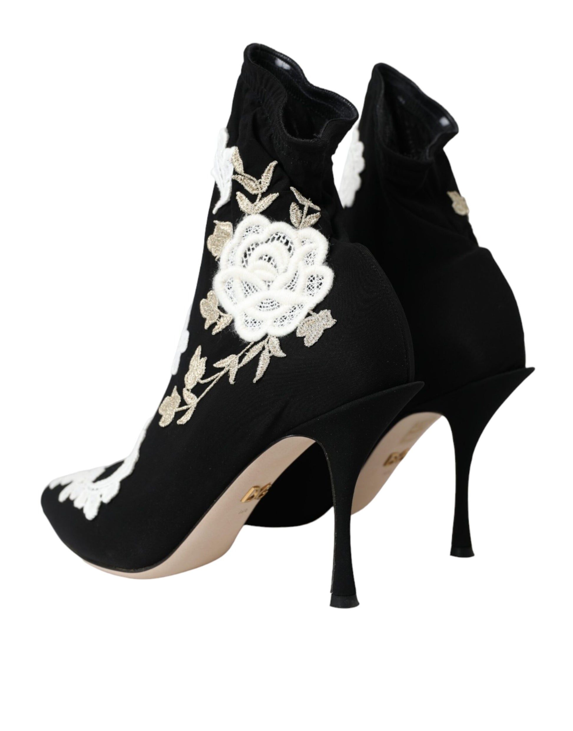 Schwarz Weiß Stickerei Slip On Stiefel Schuhe