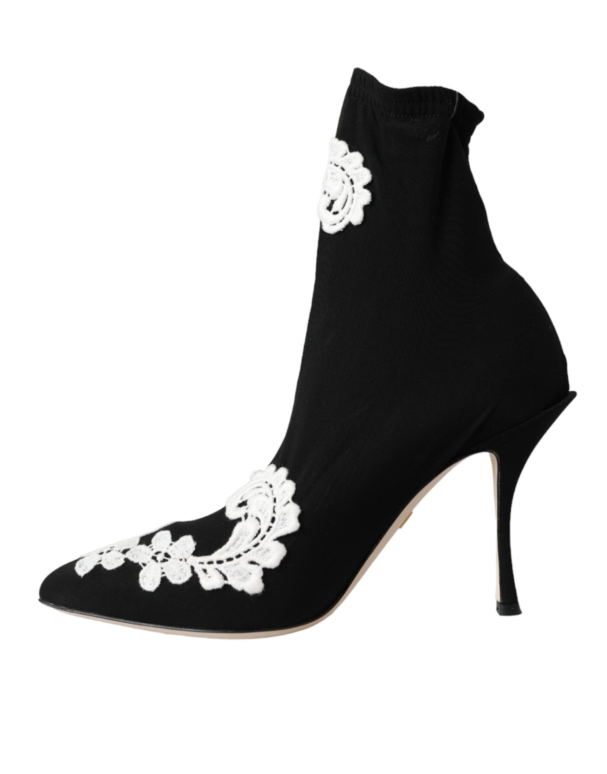 Schwarz Weiß Stickerei Slip On Stiefel Schuhe