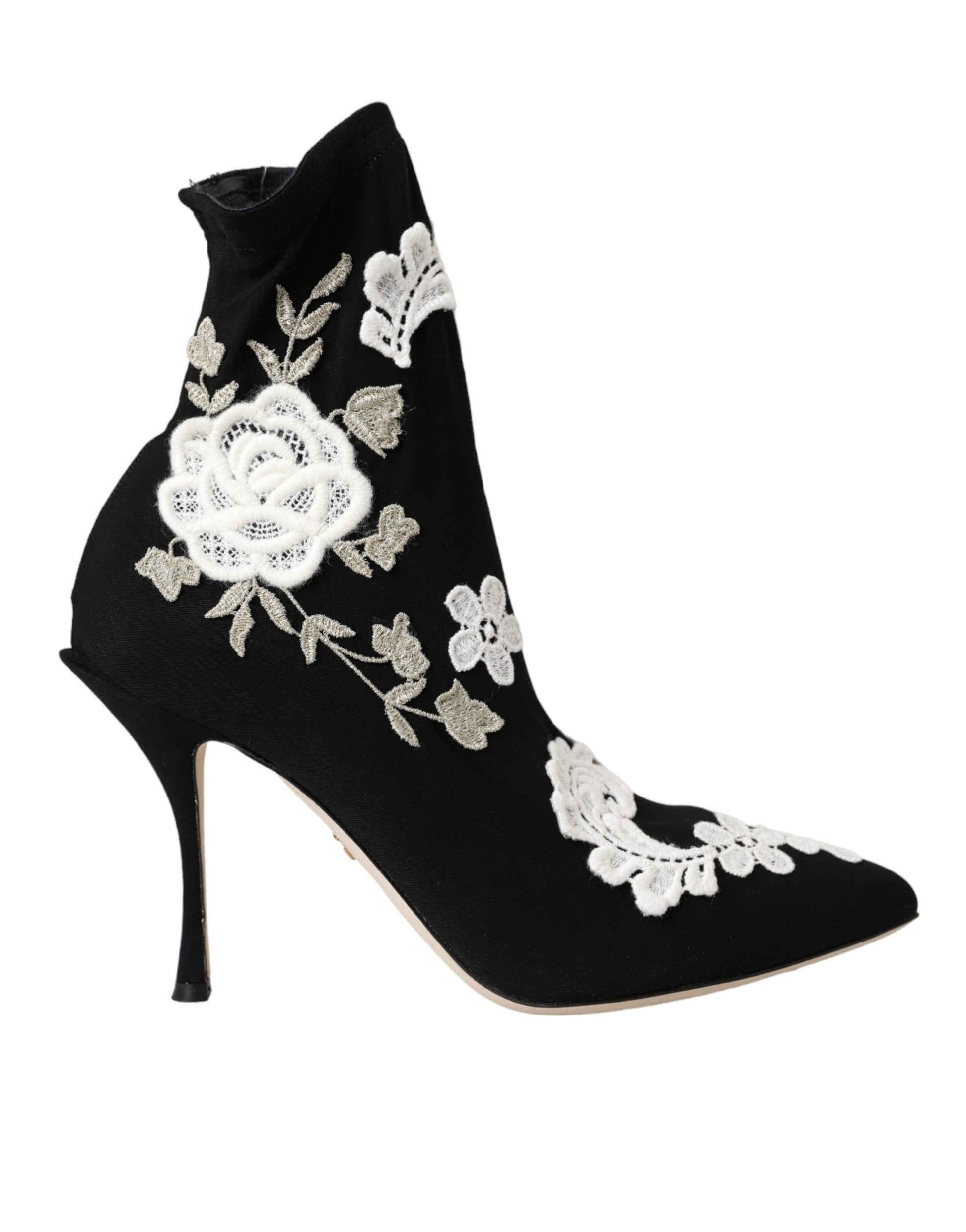 Schwarz Weiß Stickerei Slip On Stiefel Schuhe