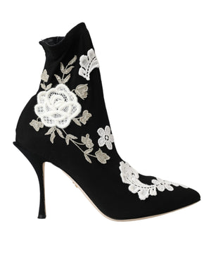 Schwarz Weiß Stickerei Slip On Stiefel Schuhe
