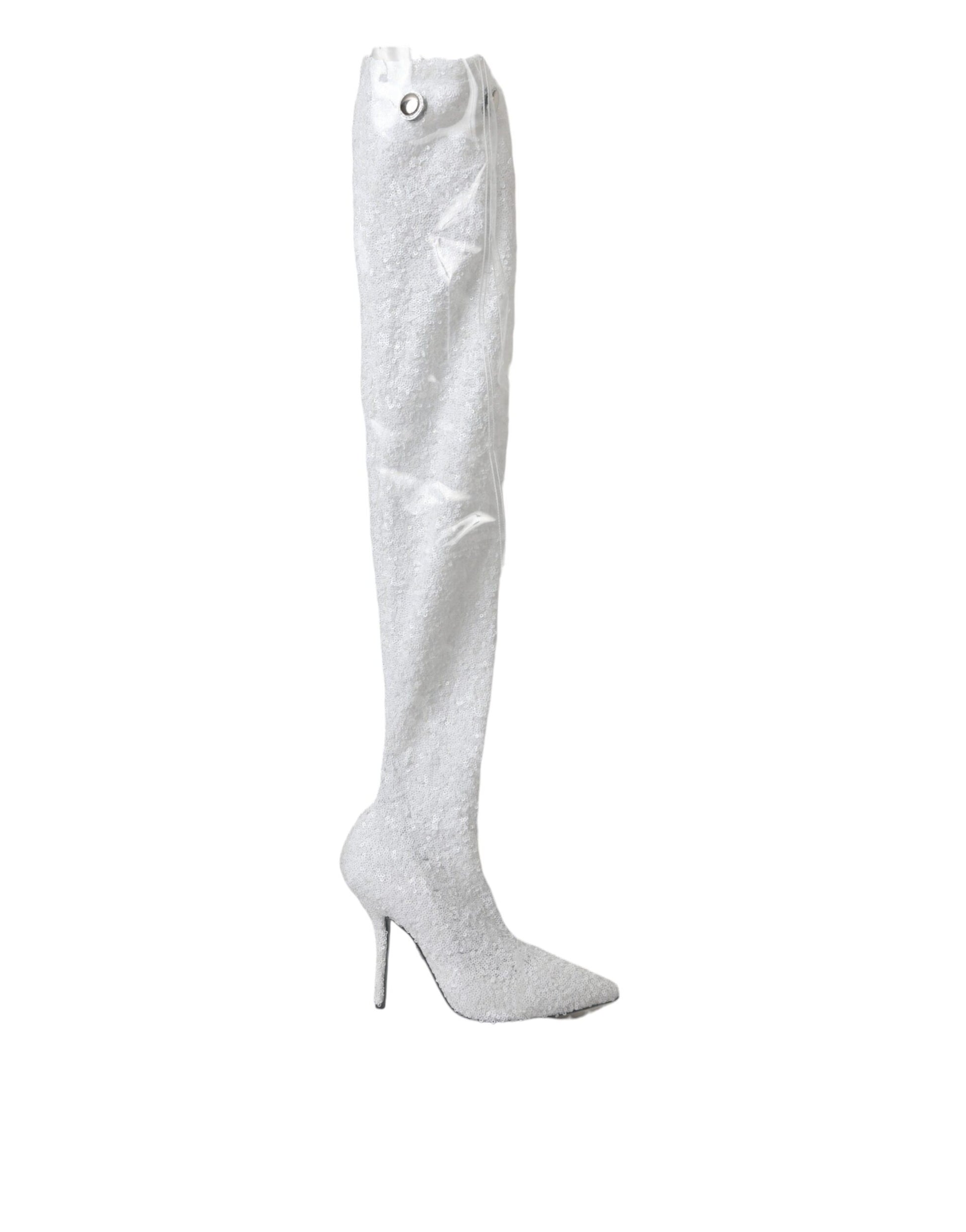 Weiße Heels Stiletto Kniehohe Stiefel Schuhe