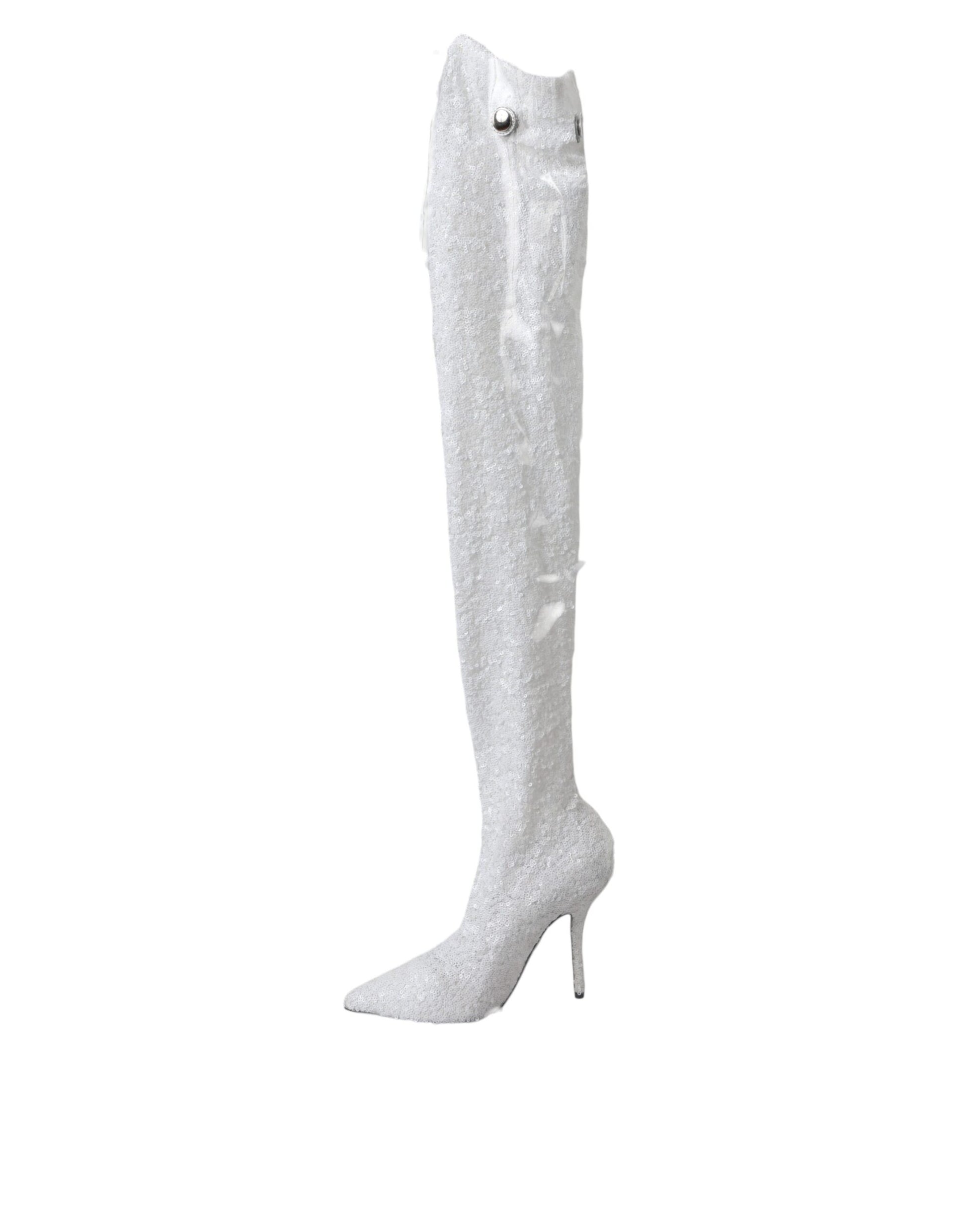 Weiße Heels Stiletto Kniehohe Stiefel Schuhe