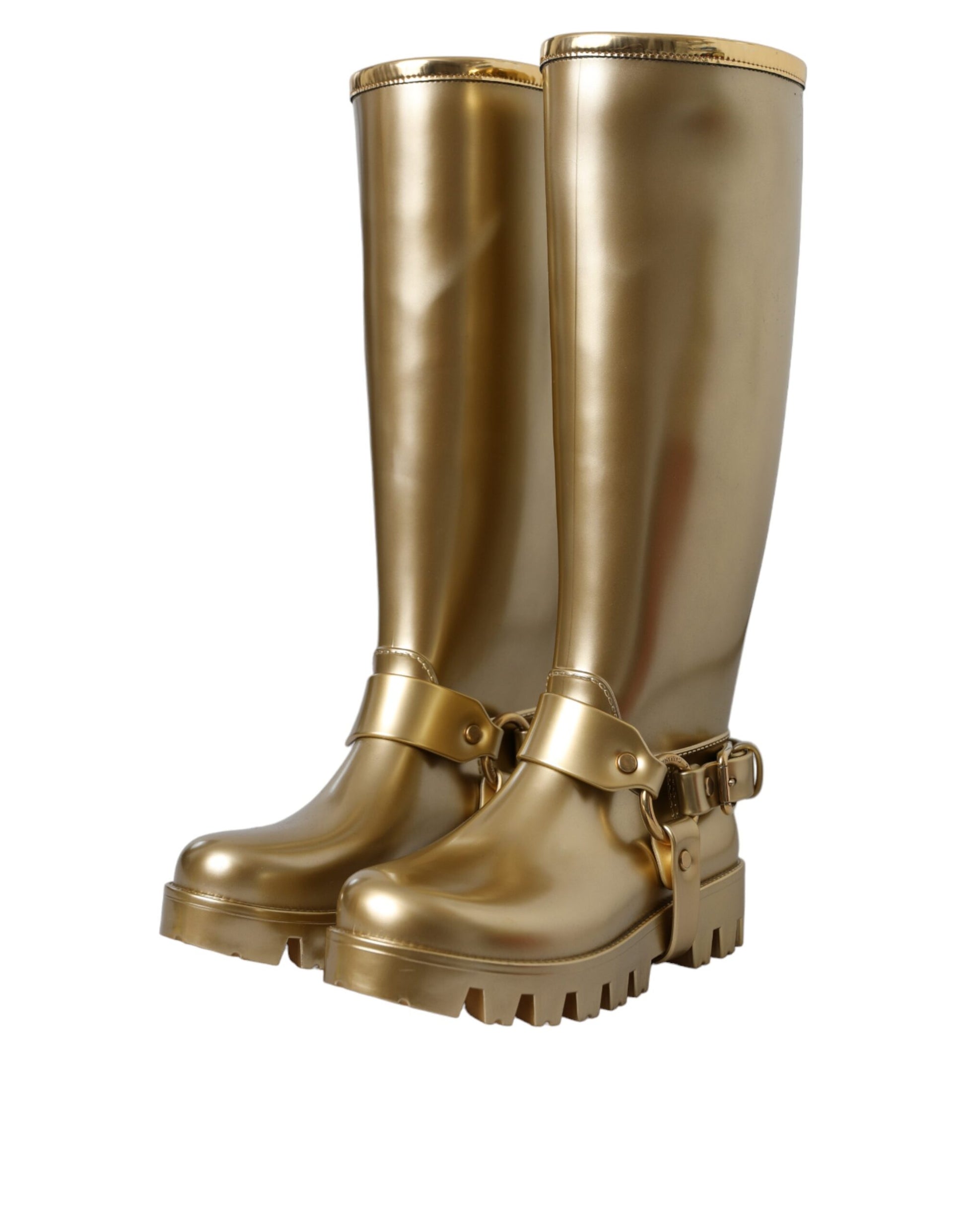 Metallic Gold Gummi PVC Regenstiefel Schuhe