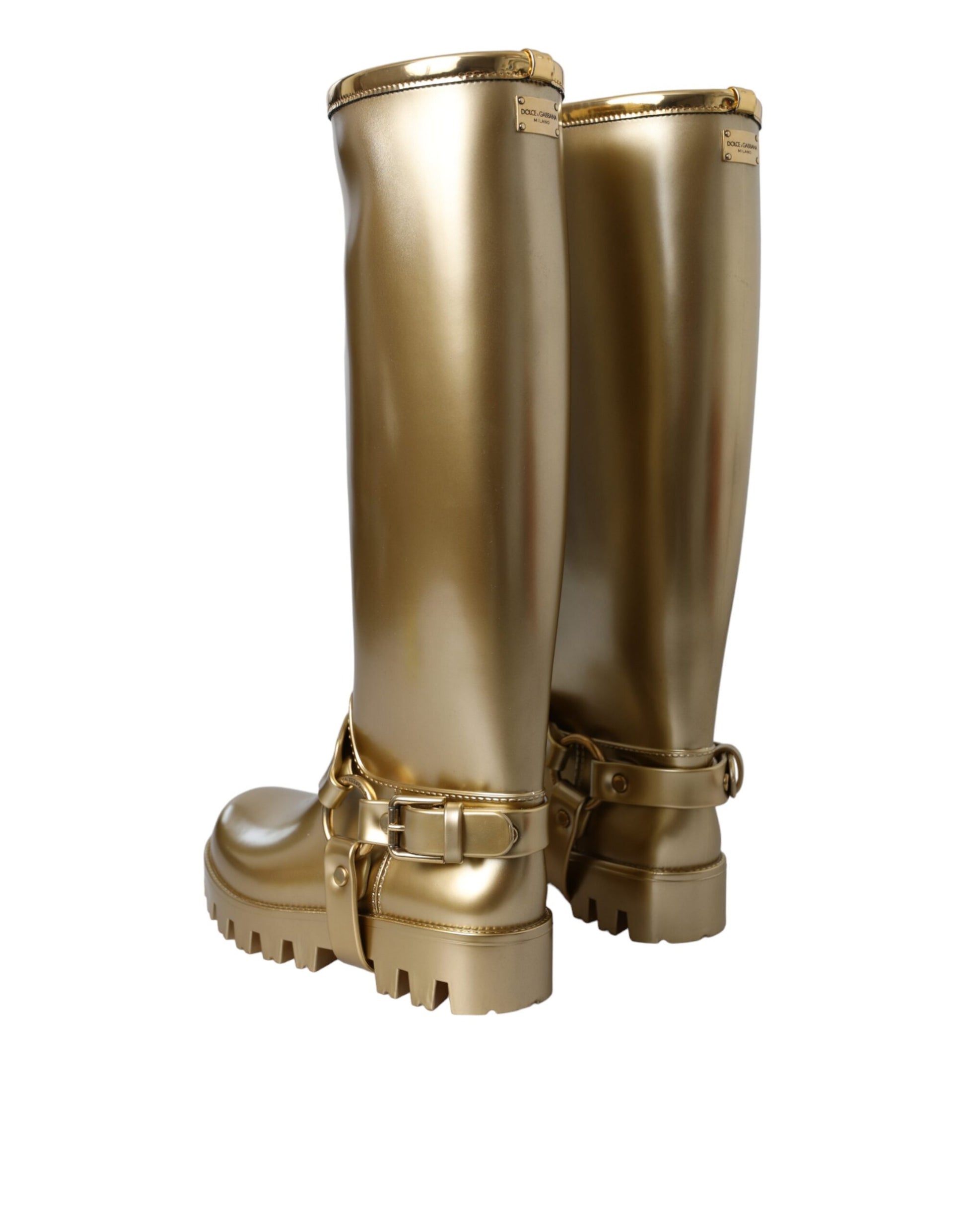 Metallic Gold Gummi PVC Regenstiefel Schuhe