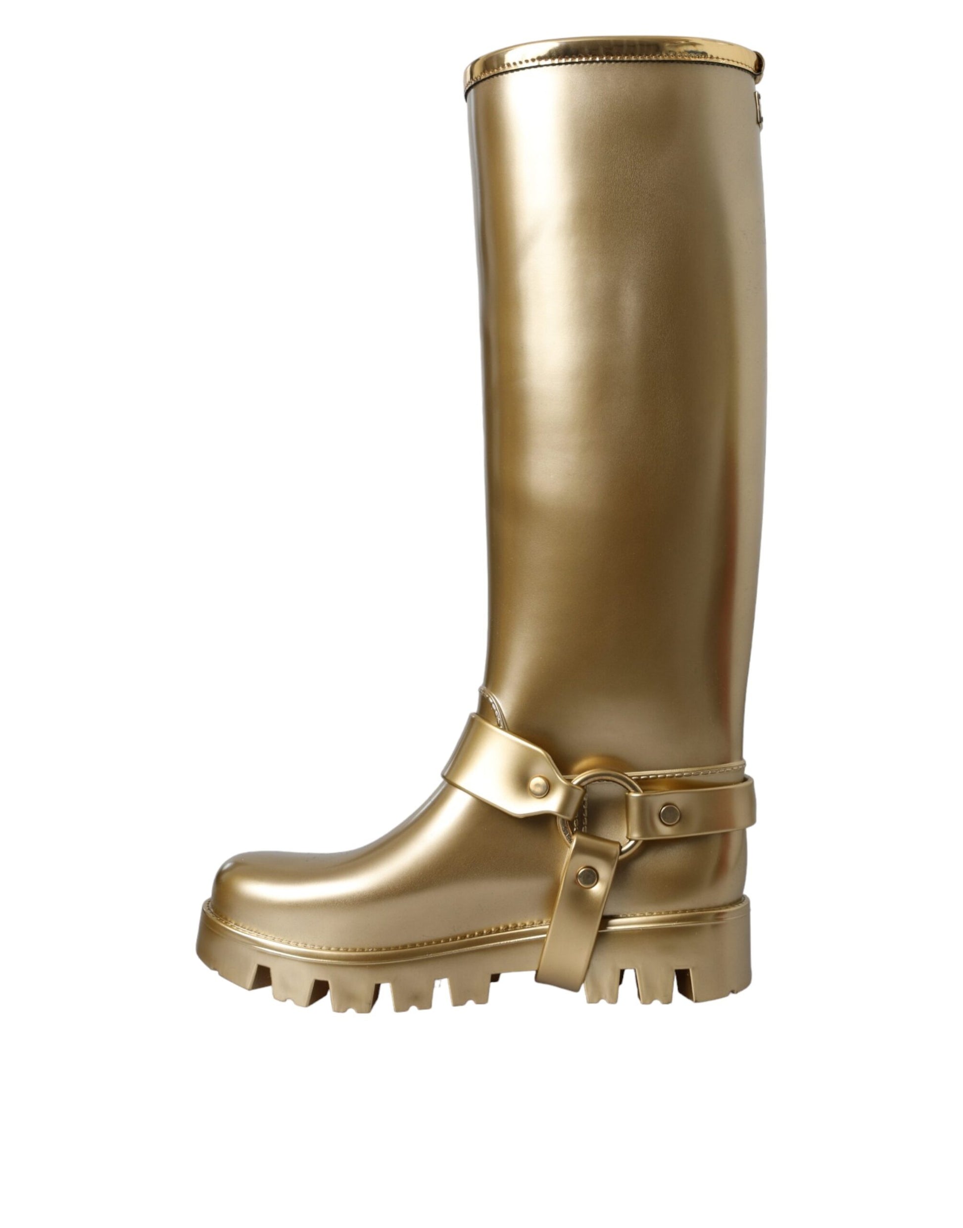 Metallic Gold Gummi PVC Regenstiefel Schuhe