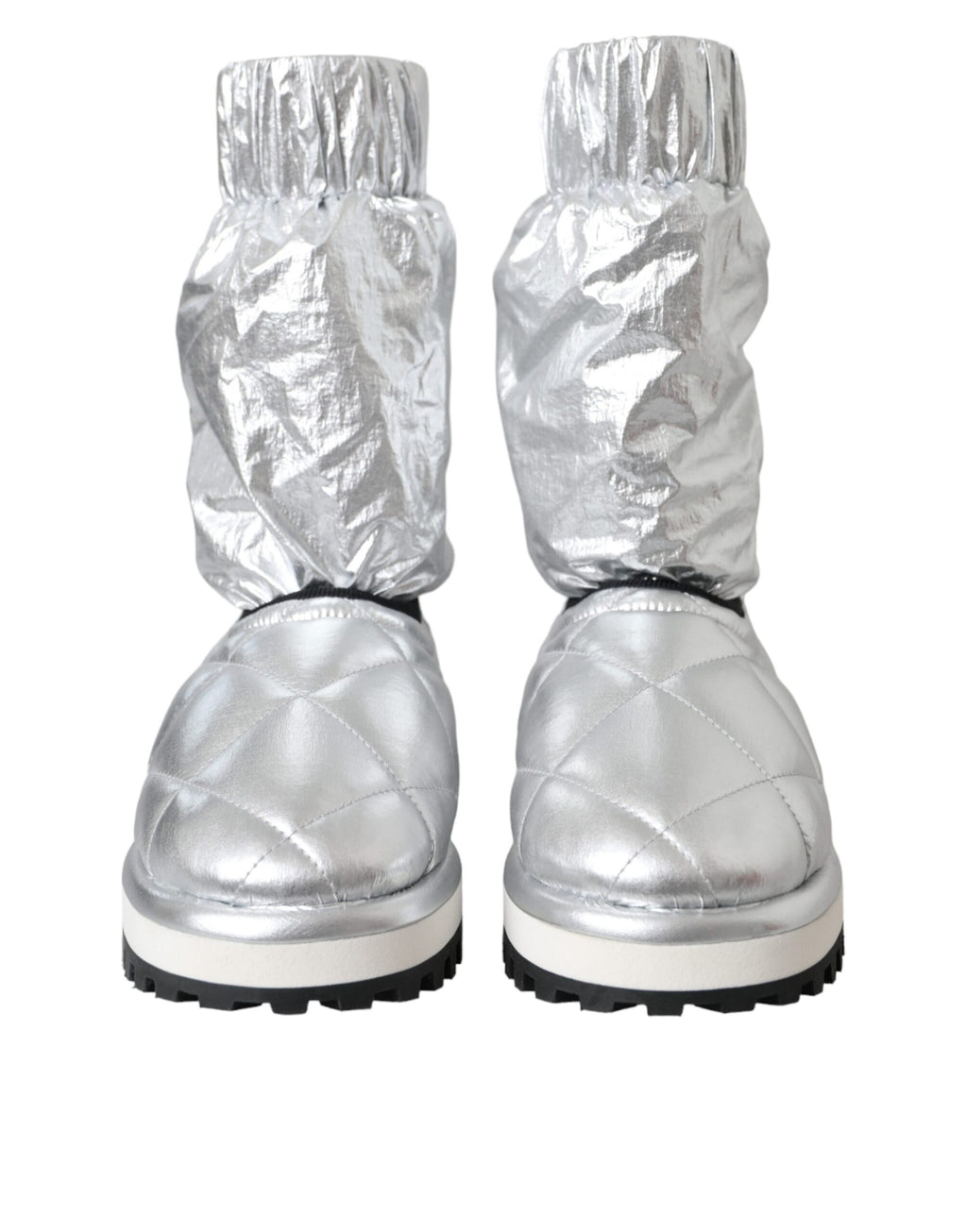 Stiefeletten mit gestepptem Logo-Patch in Metallic-Silber