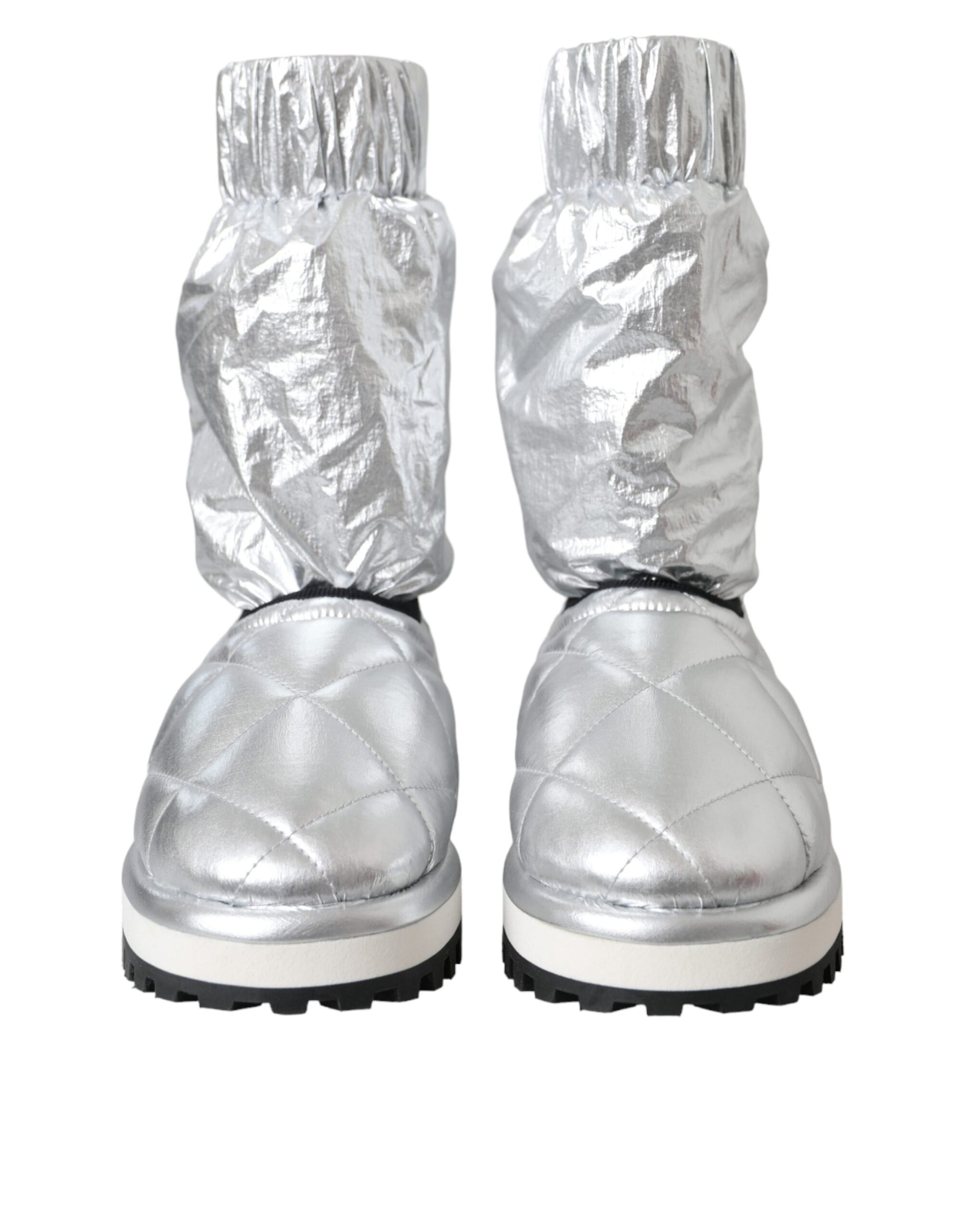 Stiefeletten mit gestepptem Logo-Patch in Metallic-Silber