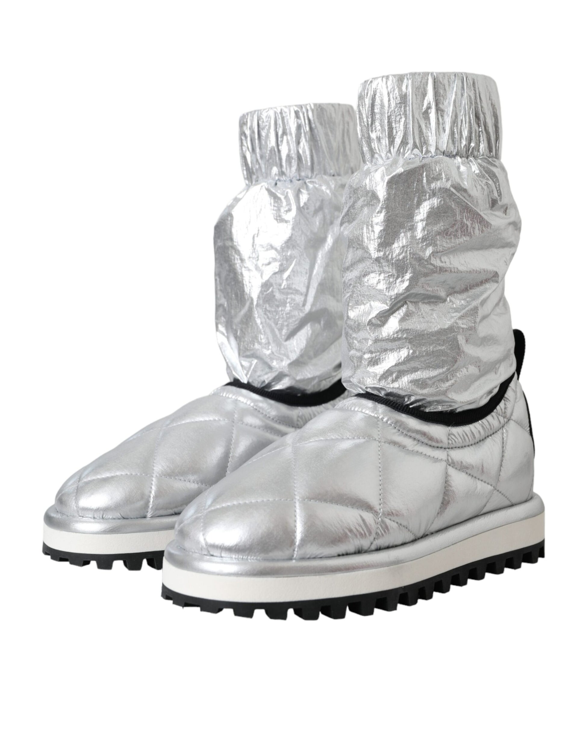 Stiefeletten mit gestepptem Logo-Patch in Metallic-Silber