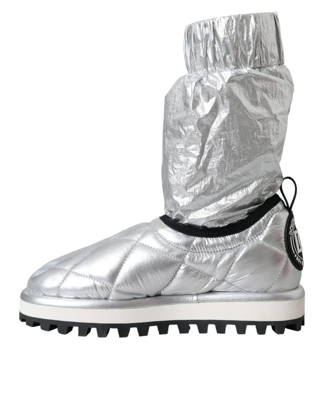 Stiefeletten mit gestepptem Logo-Patch in Metallic-Silber