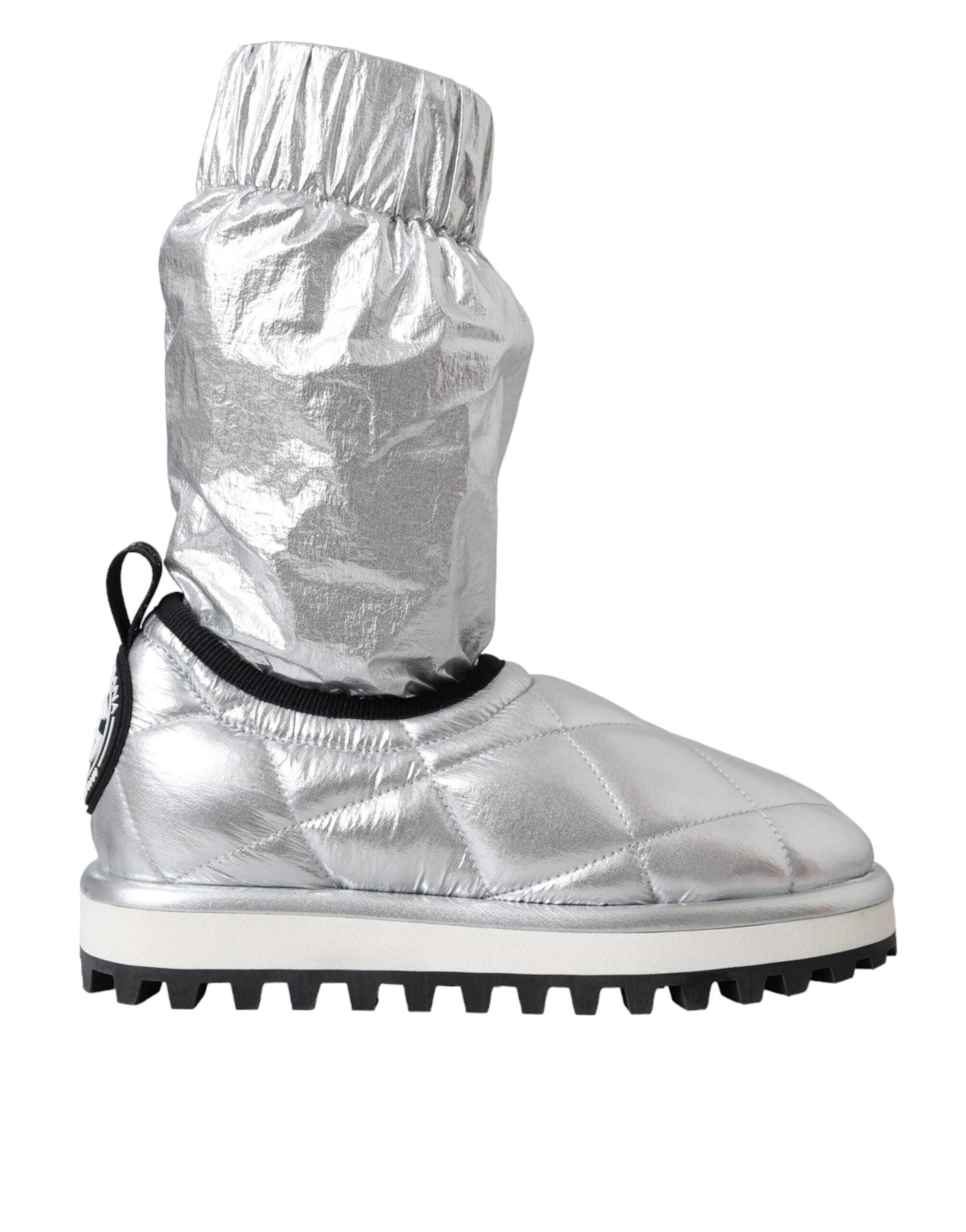 Stiefeletten mit gestepptem Logo-Patch in Metallic-Silber