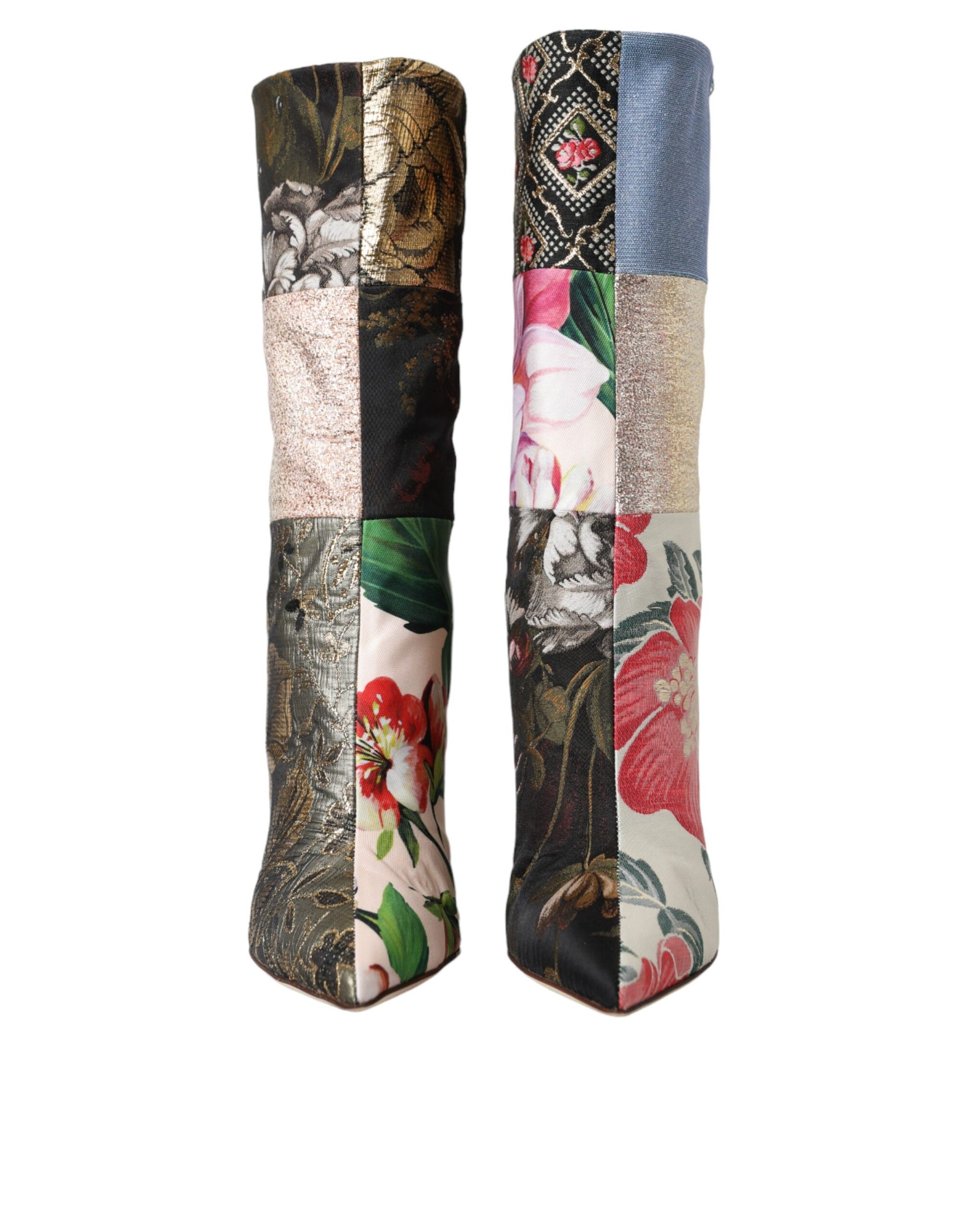 Mehrfarbige Stiefel mit Patchwork-Print und Absatz