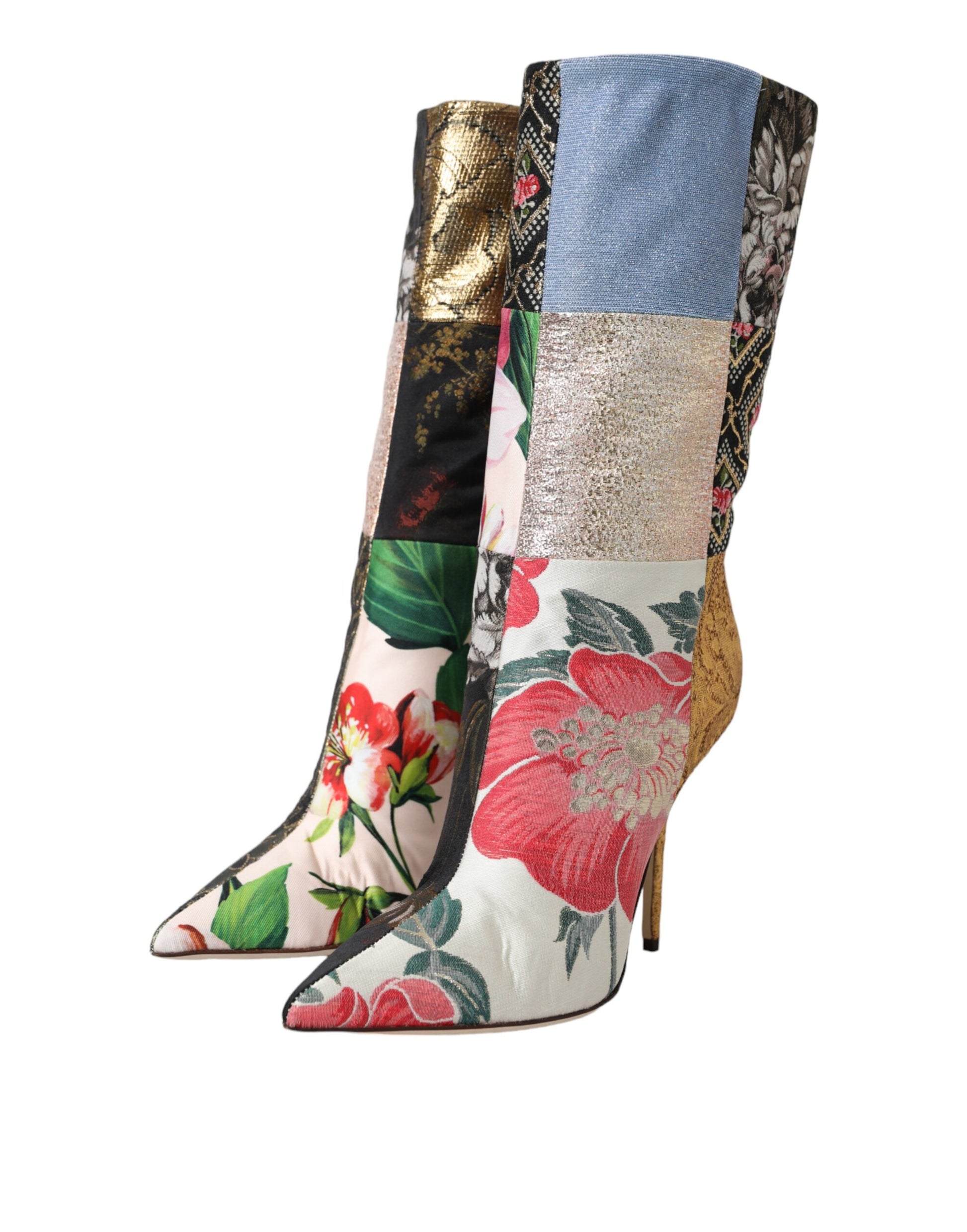 Mehrfarbige Stiefel mit Patchwork-Print und Absatz