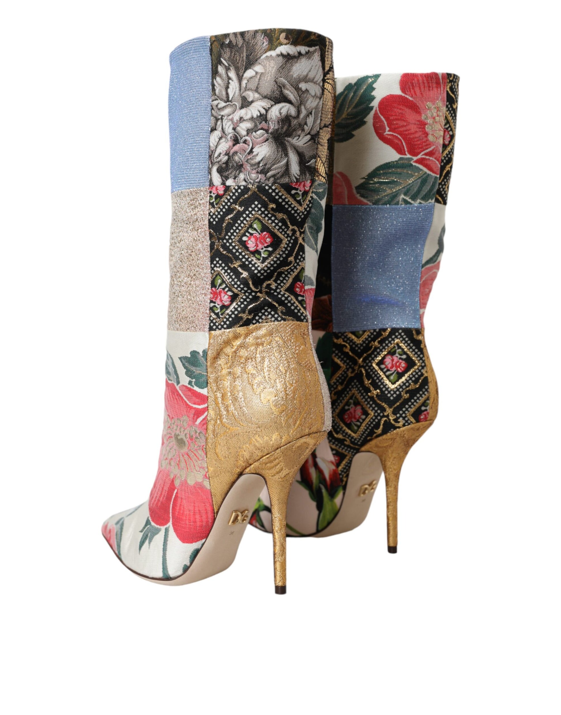 Mehrfarbige Stiefel mit Patchwork-Print und Absatz