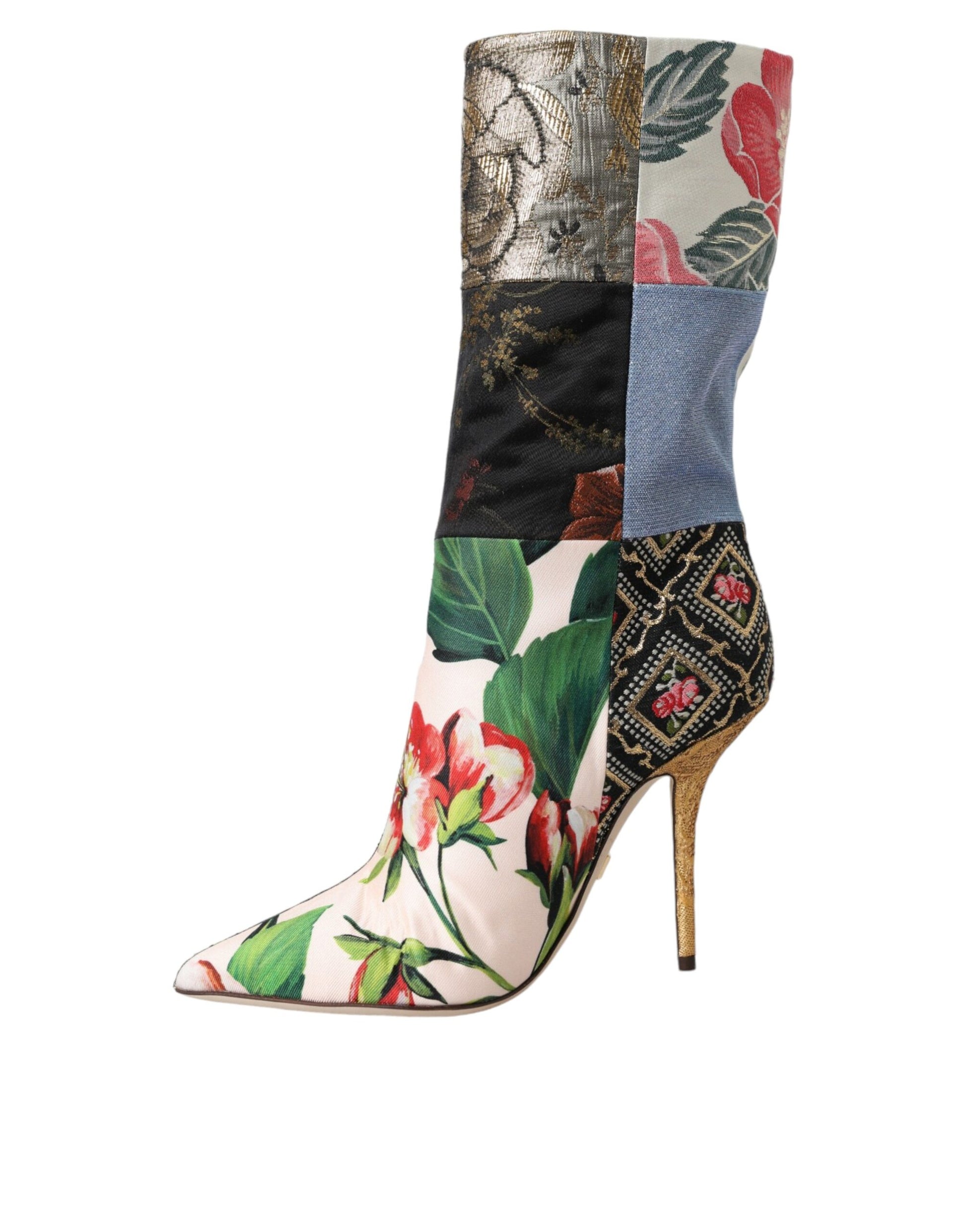 Mehrfarbige Stiefel mit Patchwork-Print und Absatz