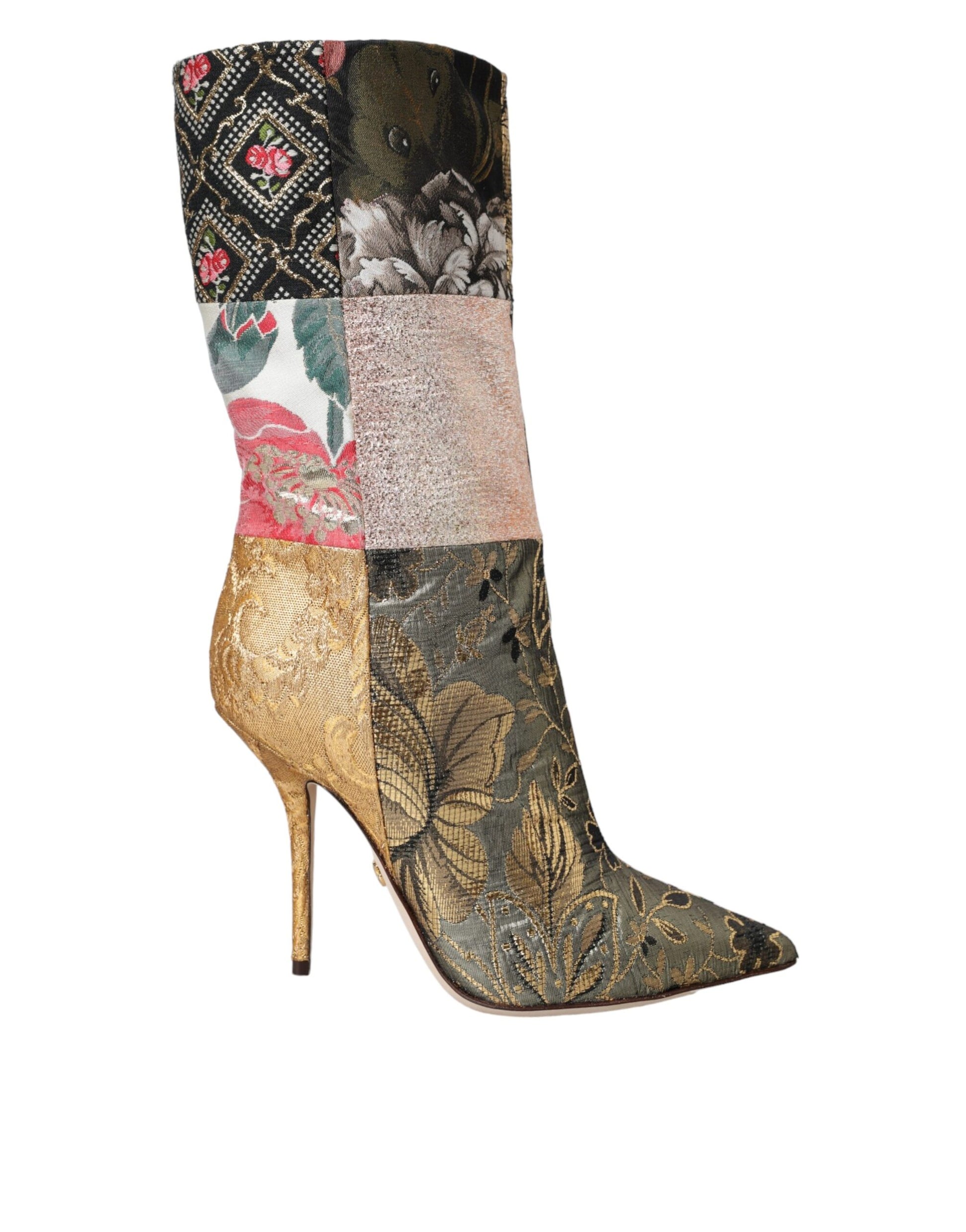 Mehrfarbige Stiefel mit Patchwork-Print und Absatz