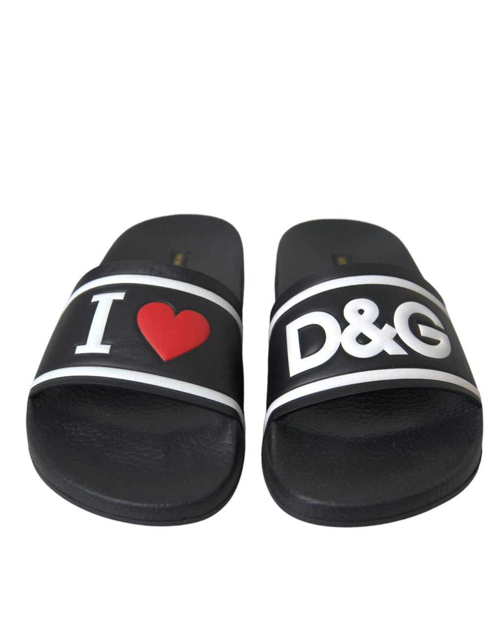 Schwarze Leder I Love D&amp;G Sandalen Slides Schuhe