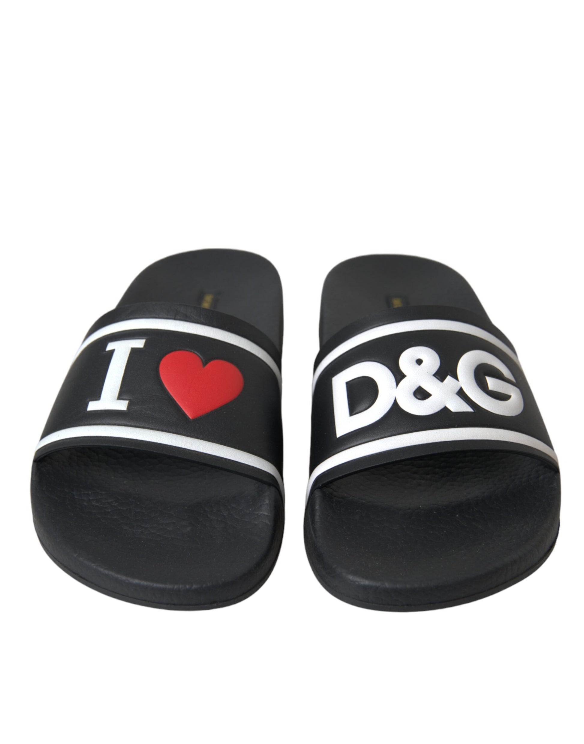 Schwarze Leder I Love D&amp;G Sandalen Slides Schuhe