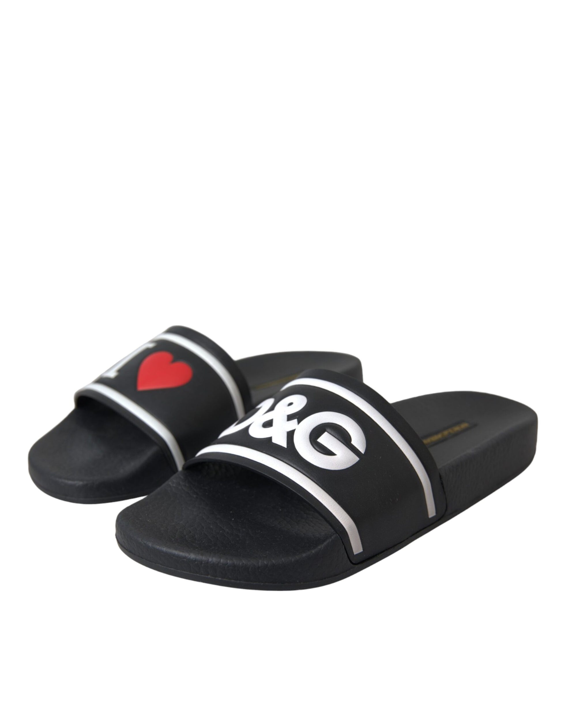 Schwarze Leder I Love D&amp;G Sandalen Slides Schuhe
