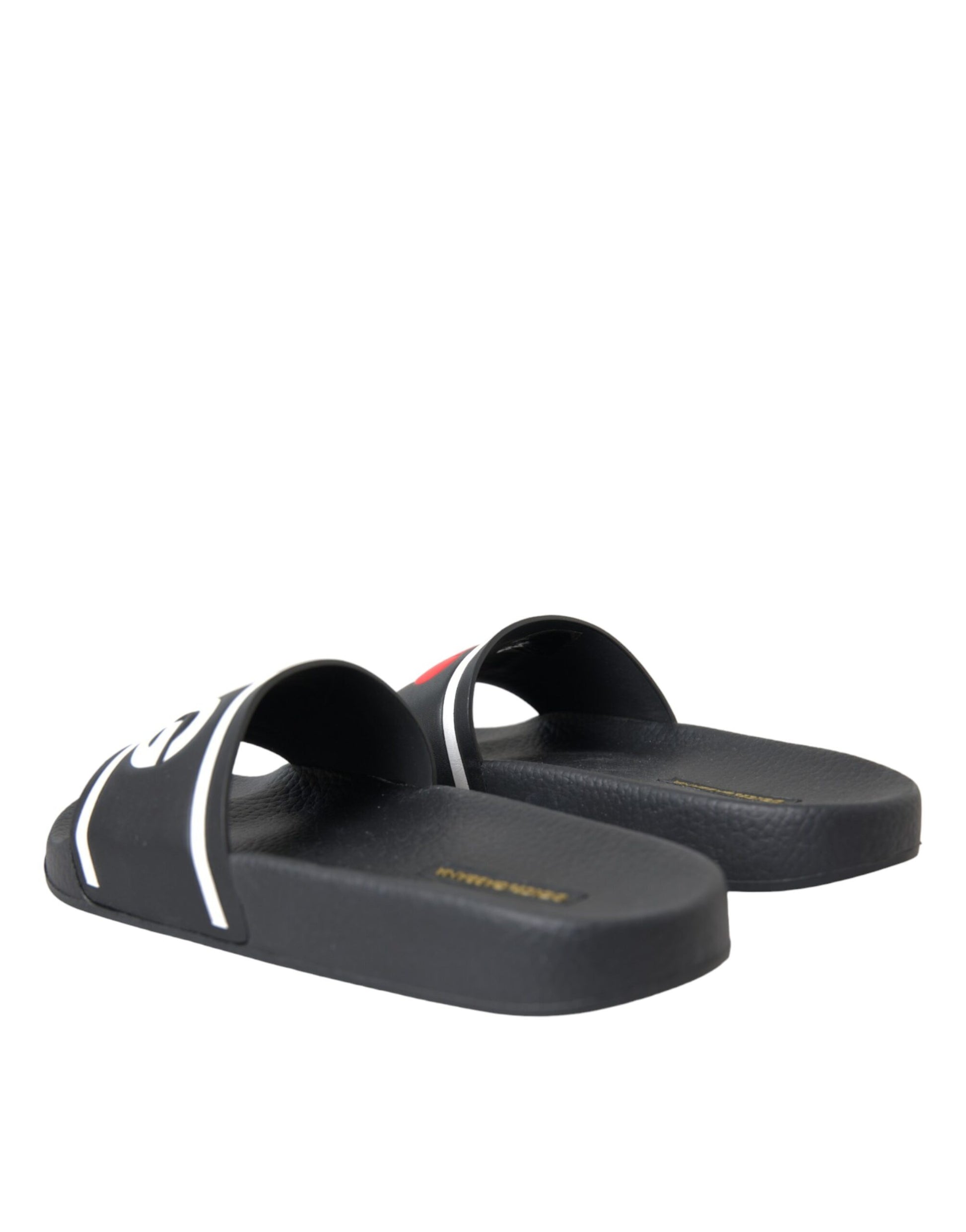 Schwarze Leder I Love D&amp;G Sandalen Slides Schuhe