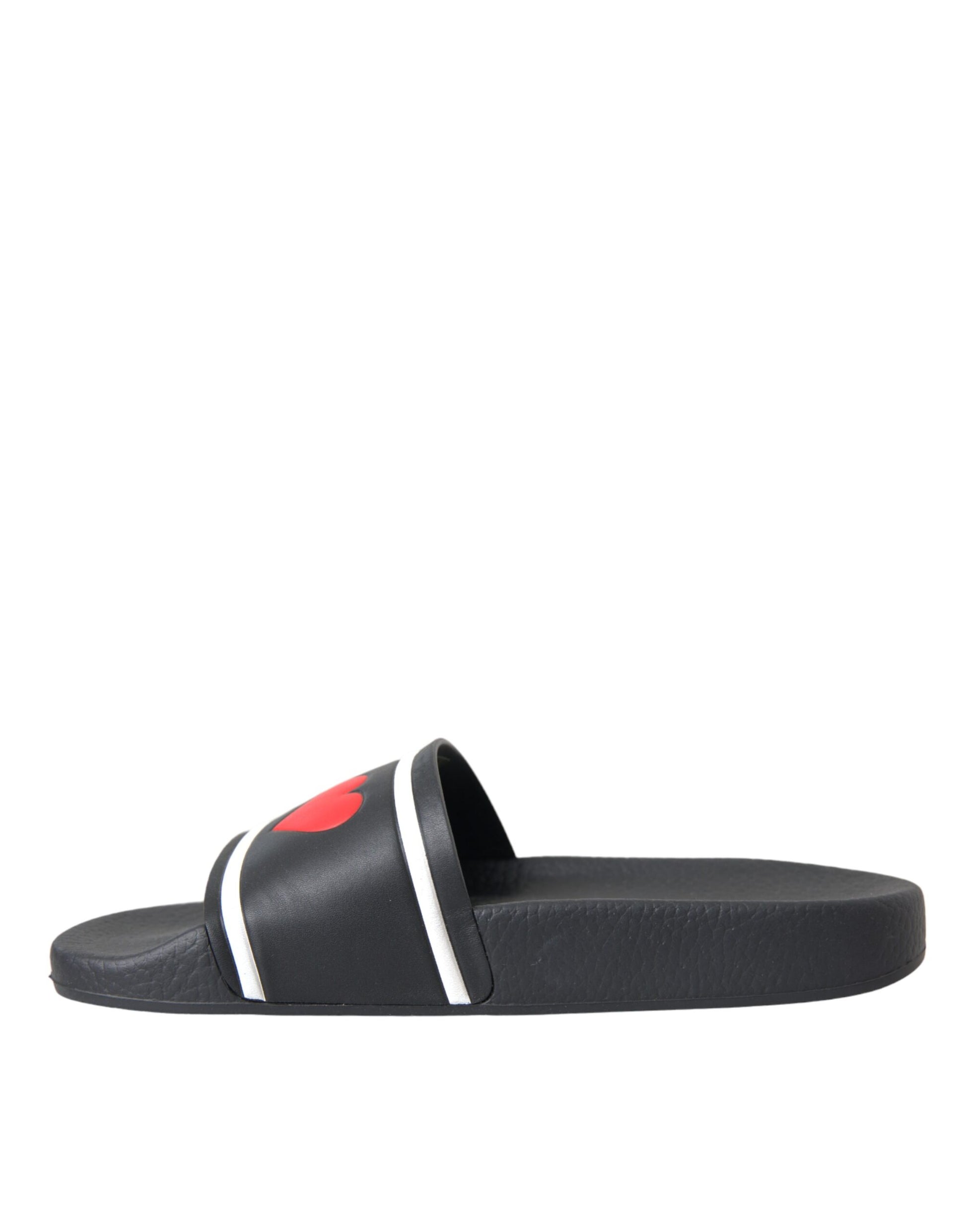 Schwarze Leder I Love D&amp;G Sandalen Slides Schuhe