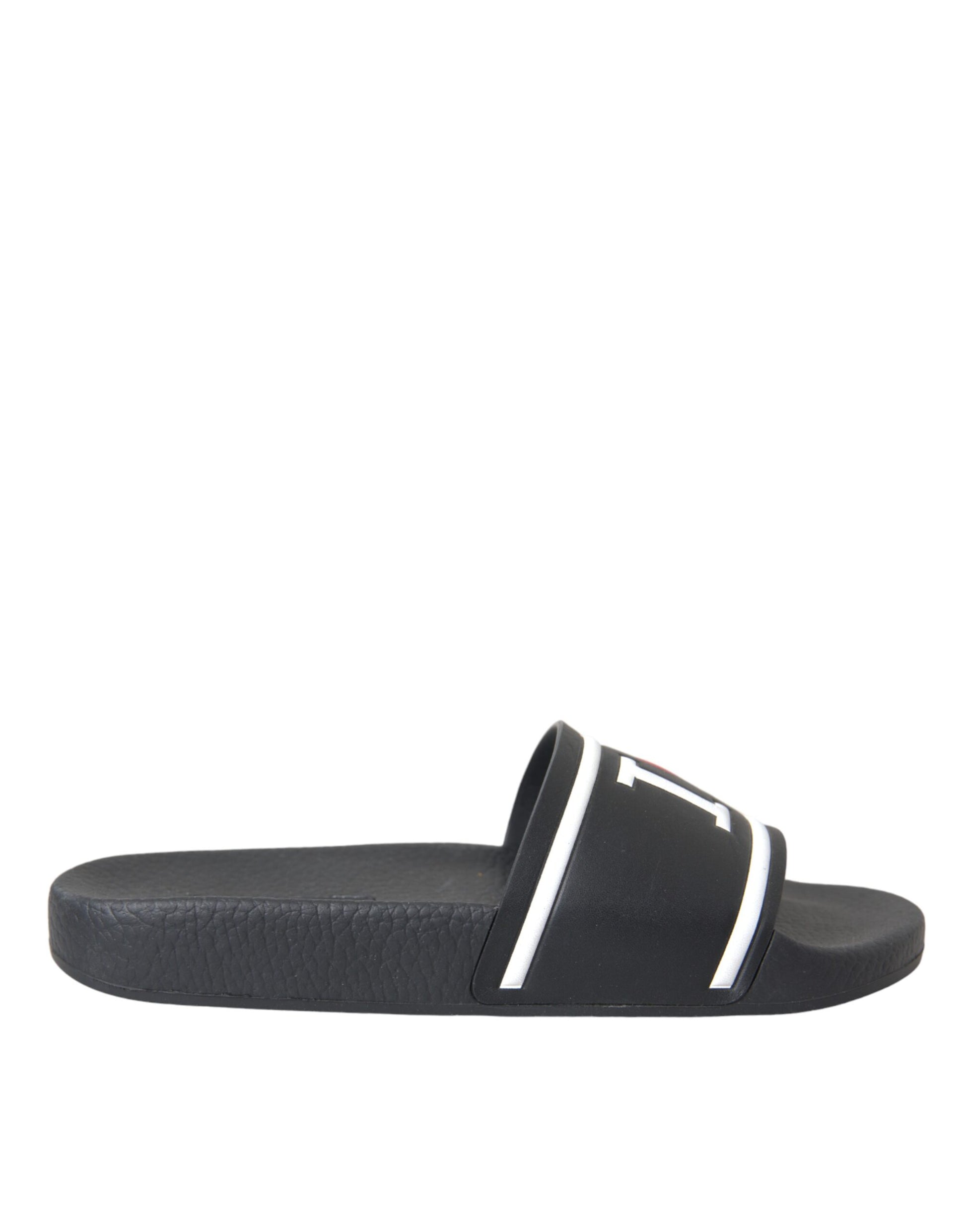 Schwarze Leder I Love D&amp;G Sandalen Slides Schuhe