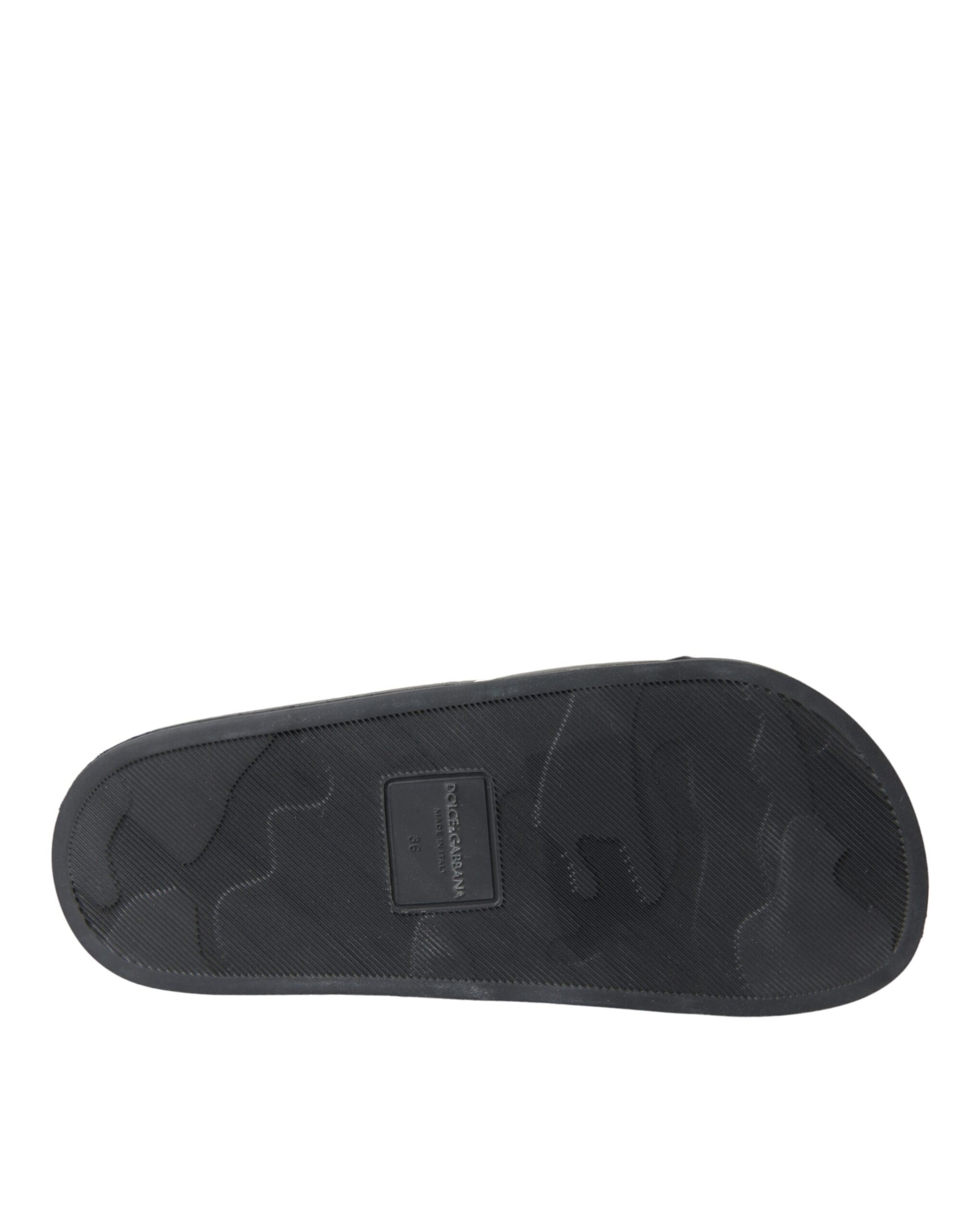 Schwarze Leder I Love D&amp;G Sandalen Slides Schuhe