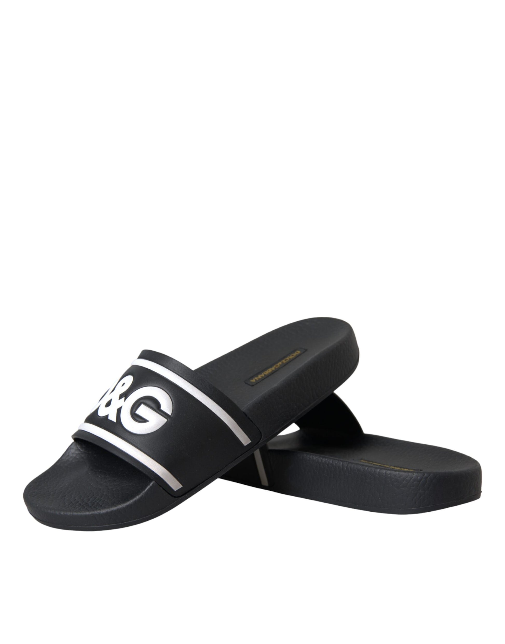 Schwarze Leder I Love D&amp;G Sandalen Slides Schuhe