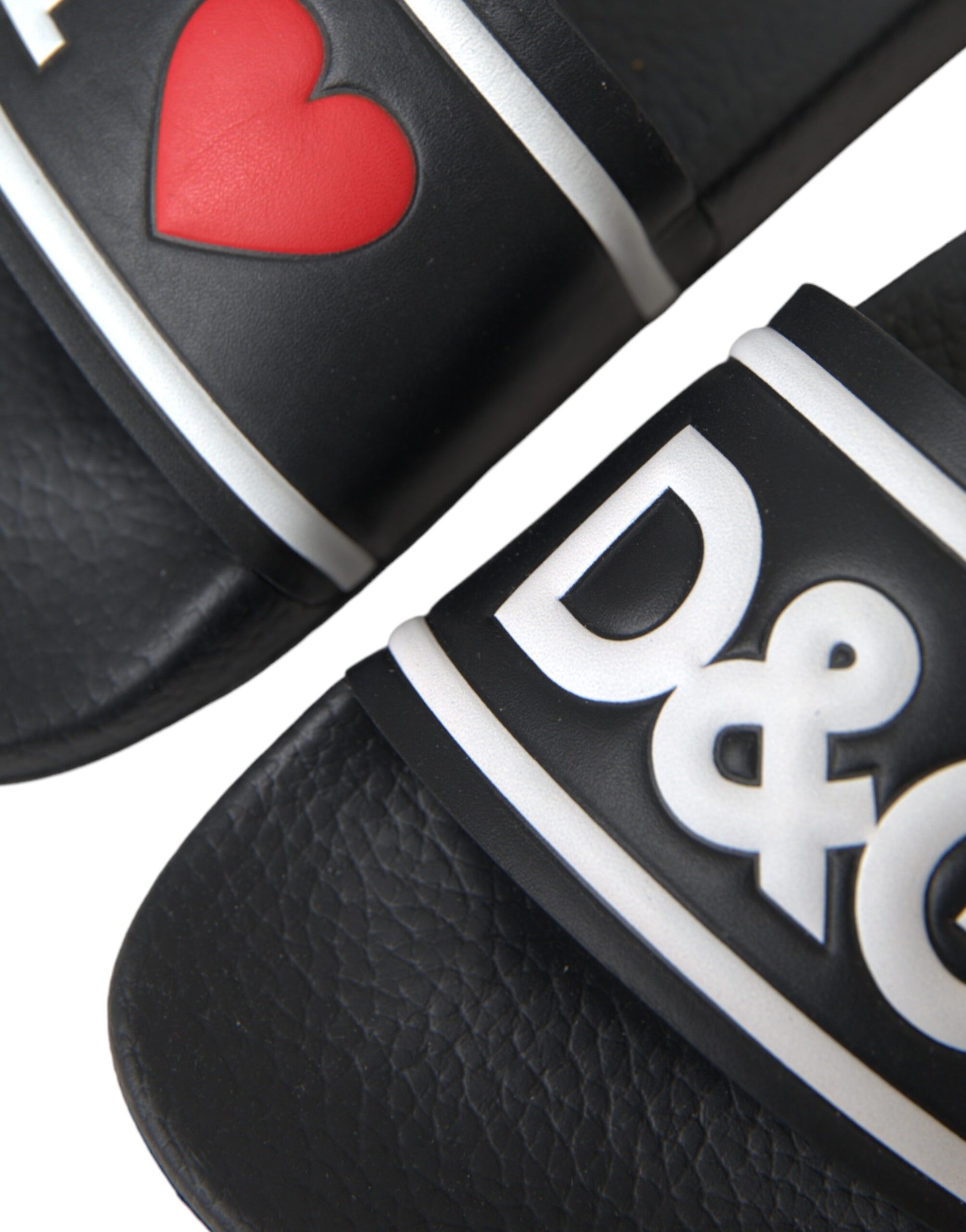 Schwarze Leder I Love D&amp;G Sandalen Slides Schuhe
