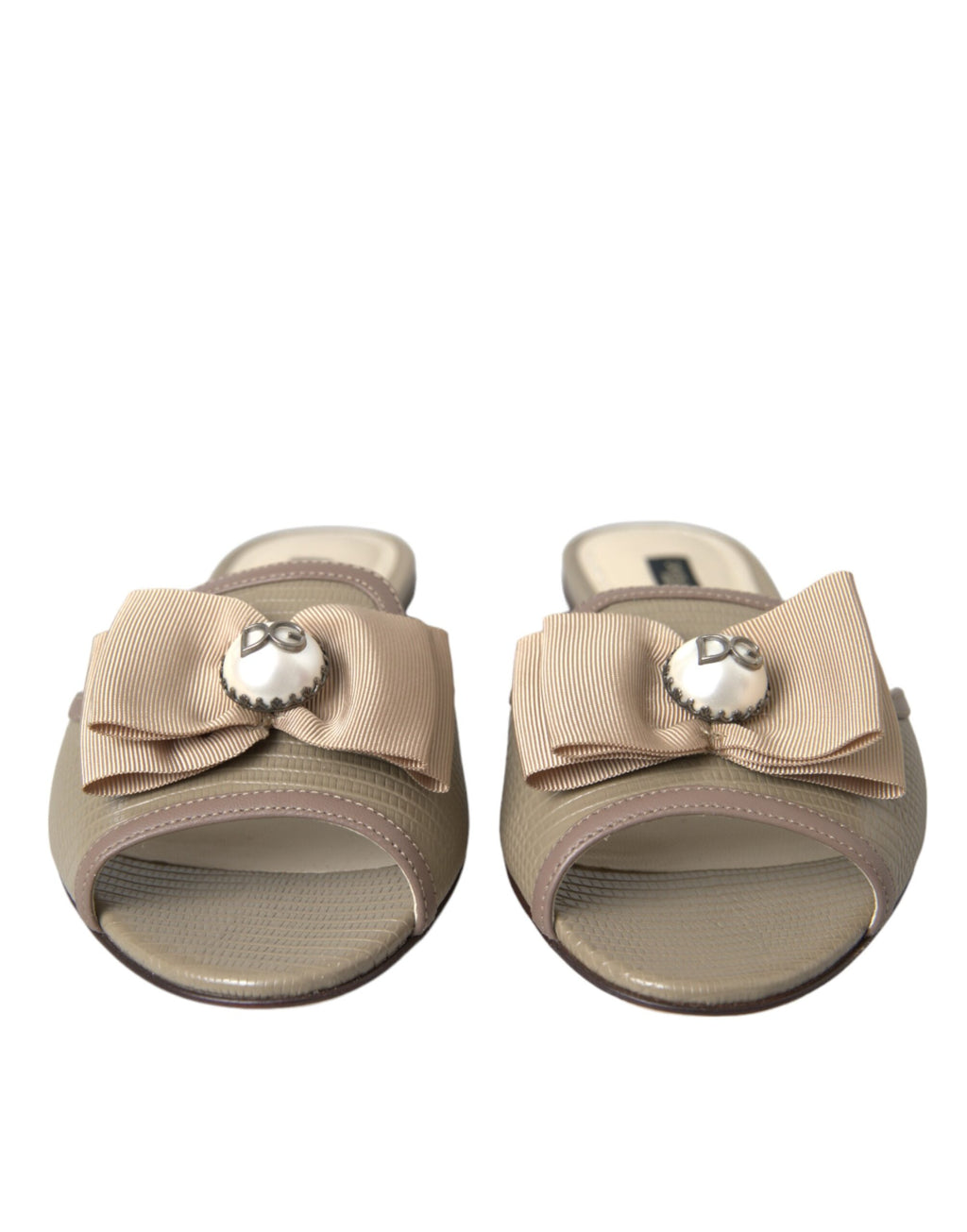 Beige Logo Pearl Flats Sandalen Slides Schuhe
