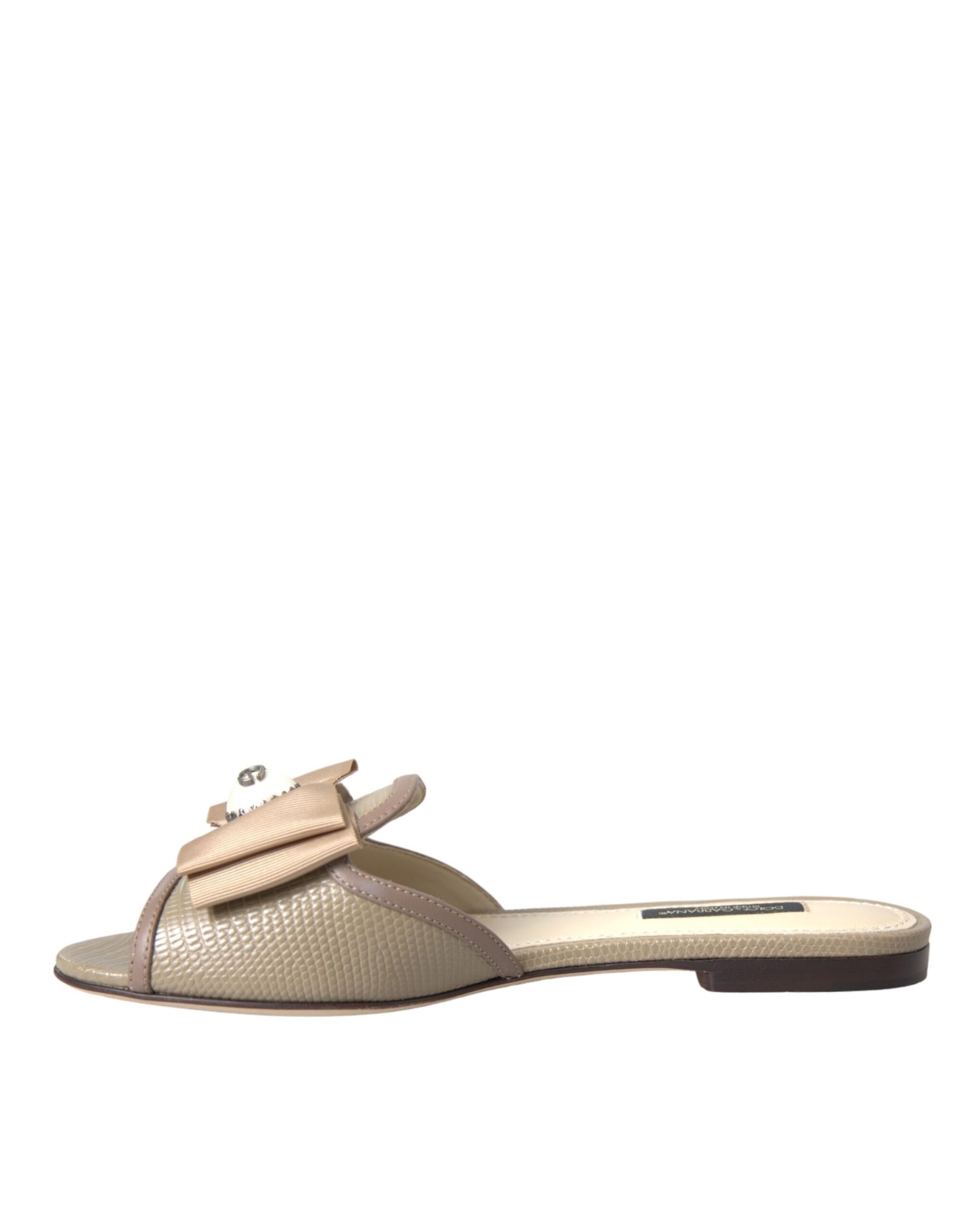 Beige Logo Pearl Flats Sandalen Slides Schuhe