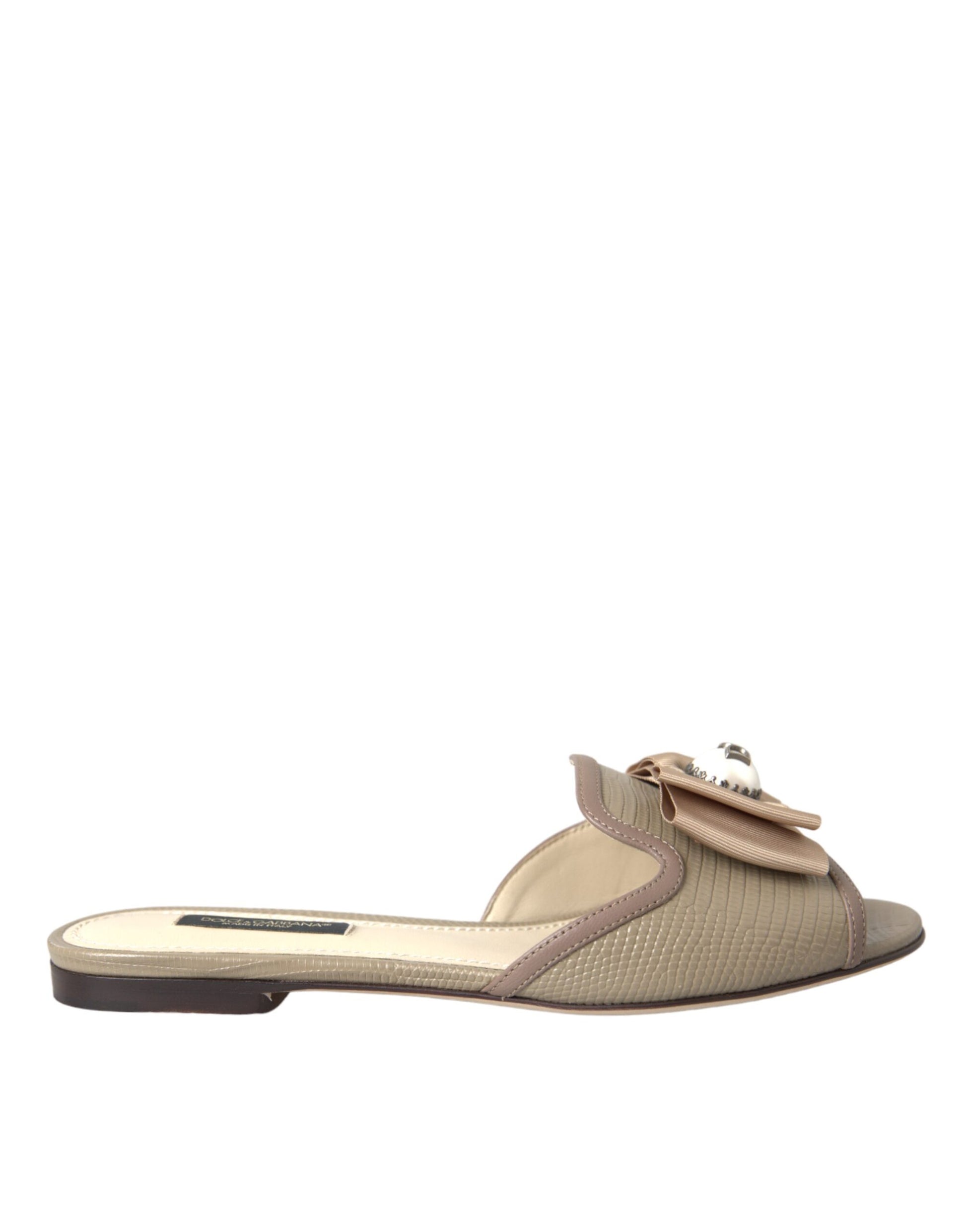 Beige Logo Pearl Flats Sandalen Slides Schuhe