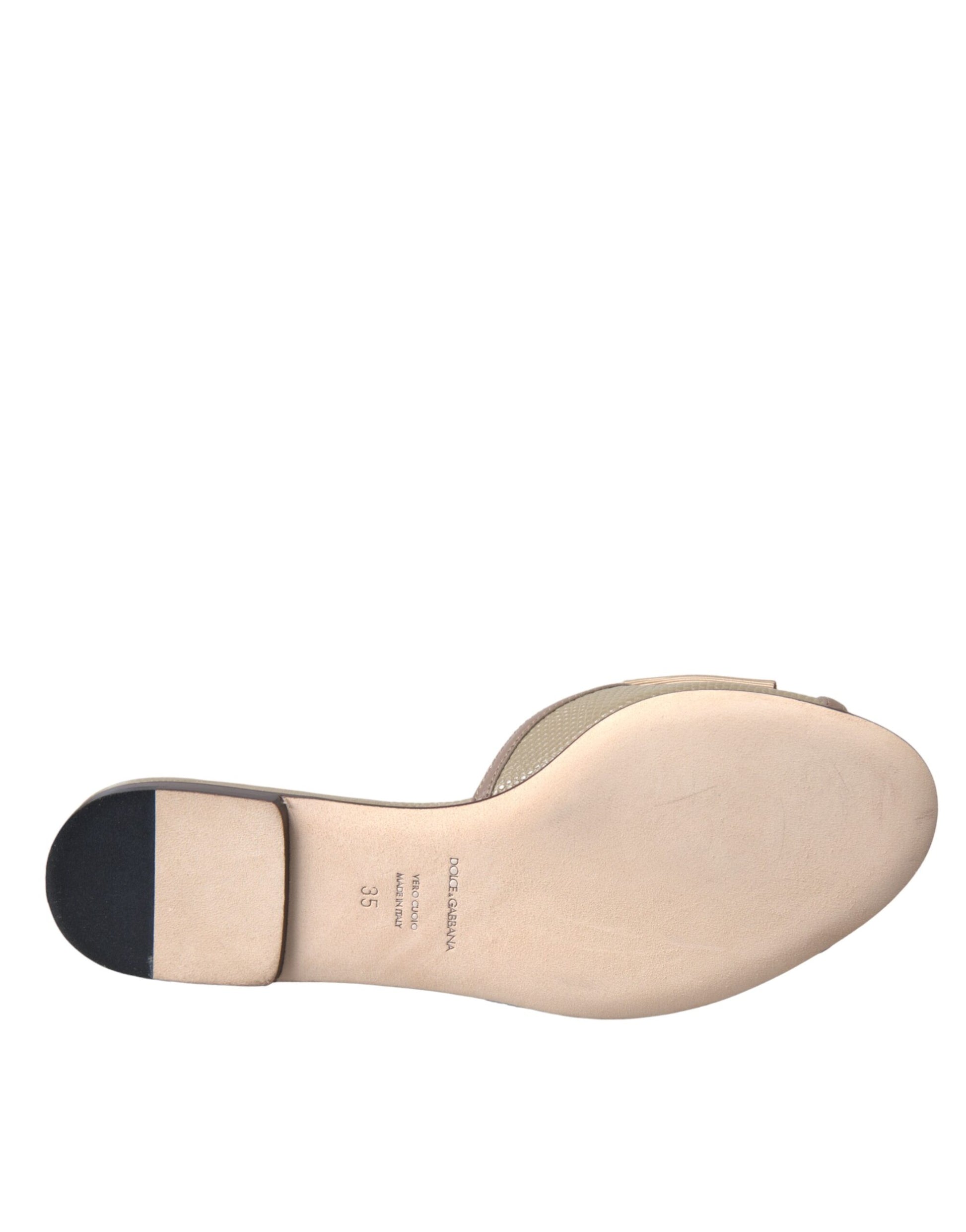 Beige Logo Pearl Flats Sandalen Slides Schuhe