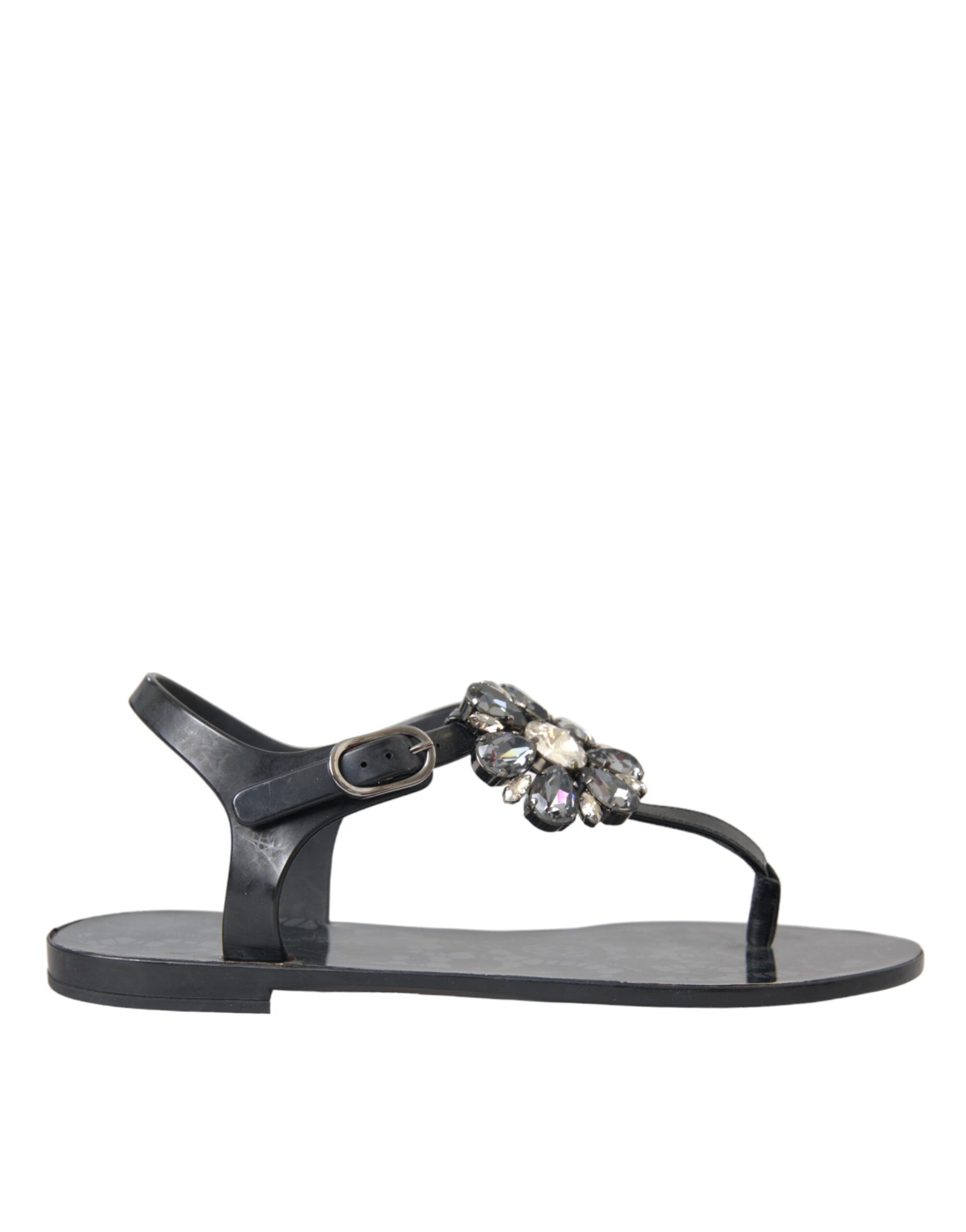 Schwarze Kristall Flats Sandalen Flip Flops Schuhe