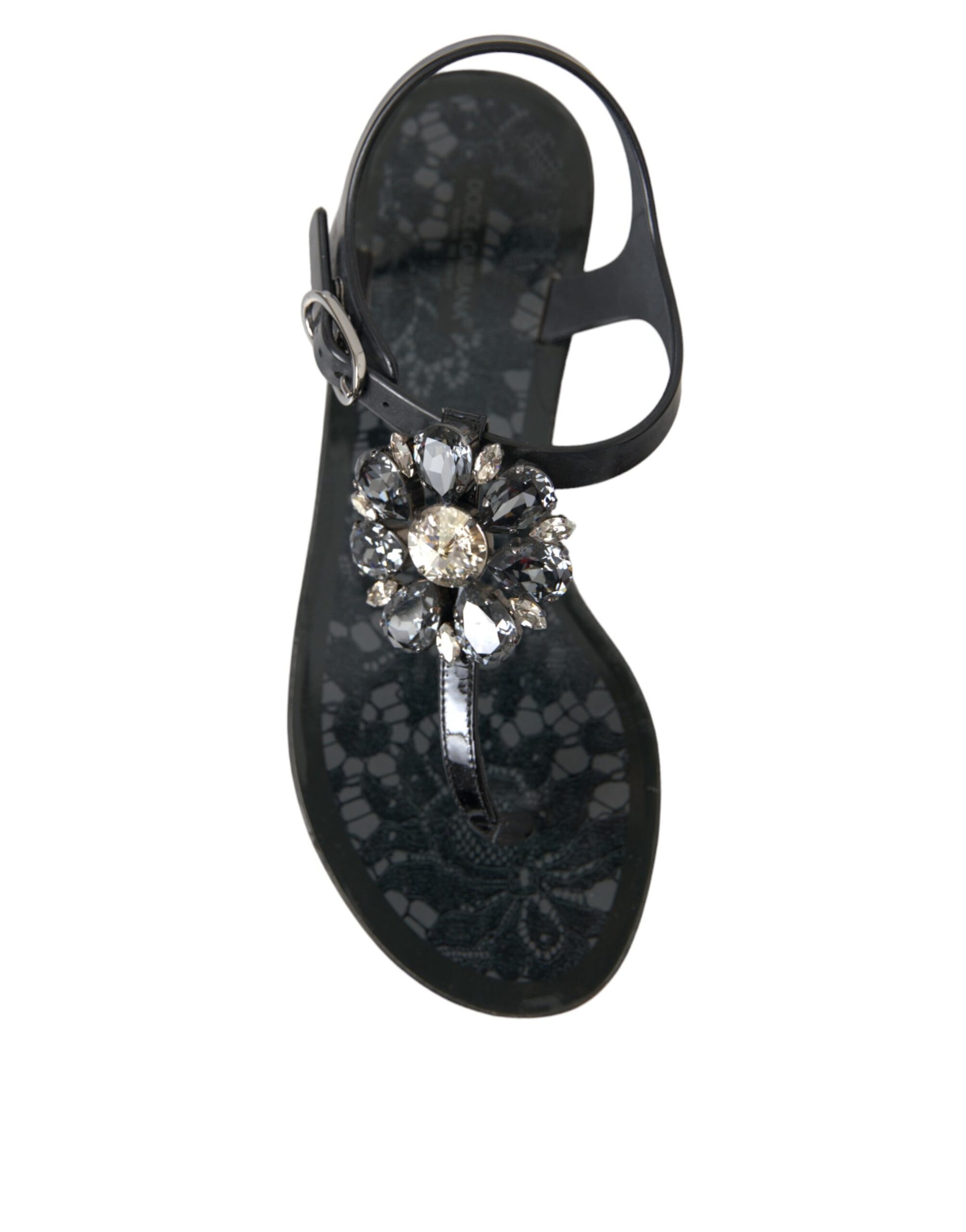 Schwarze Kristall Flats Sandalen Flip Flops Schuhe