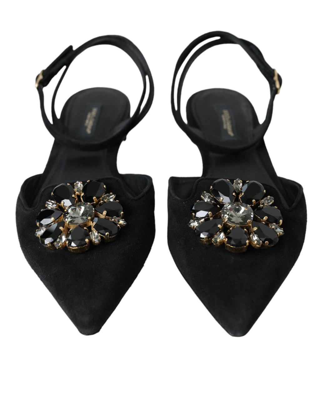 Schwarze Ledersandalen mit Kristallen