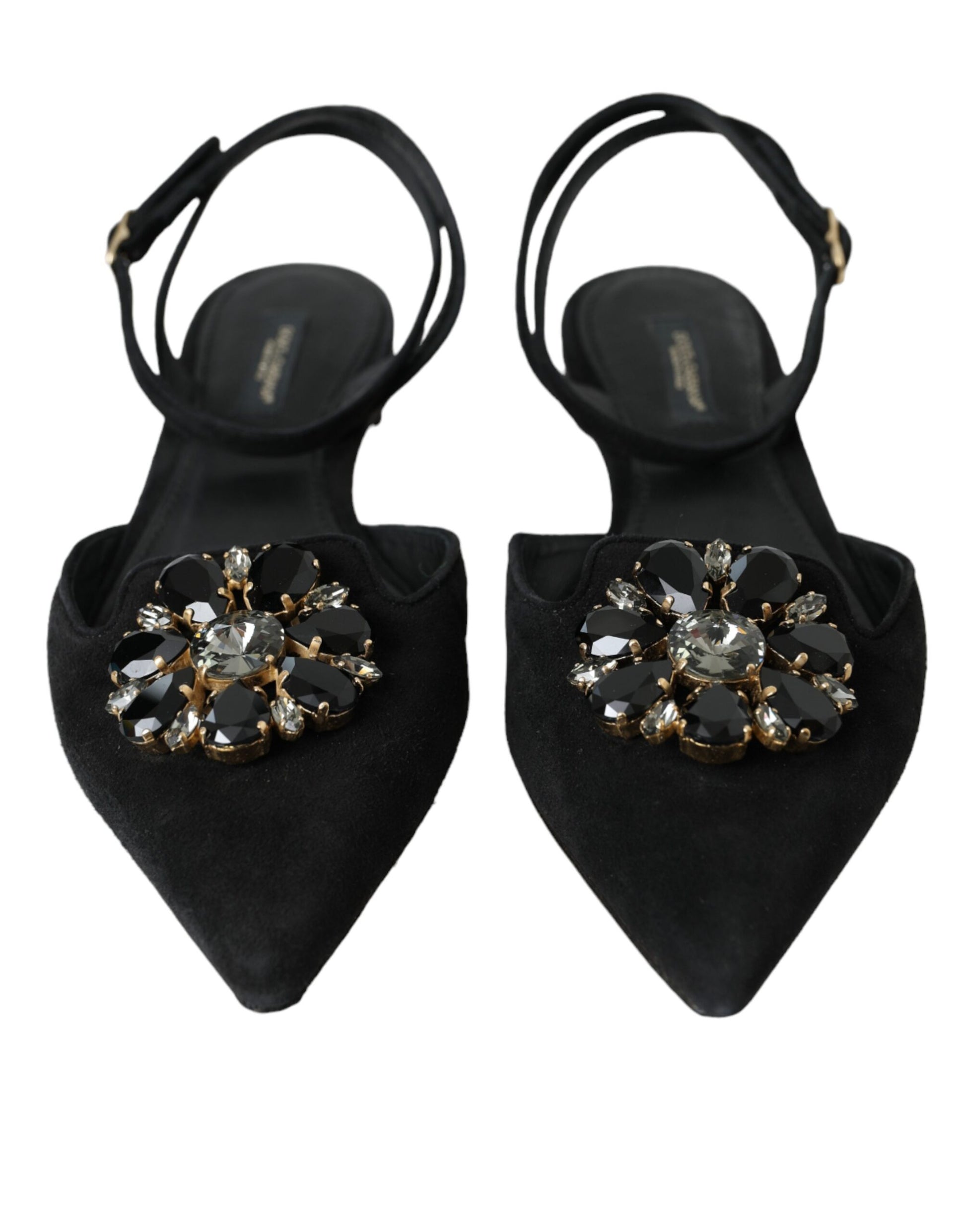 Schwarze Ledersandalen mit Kristallen
