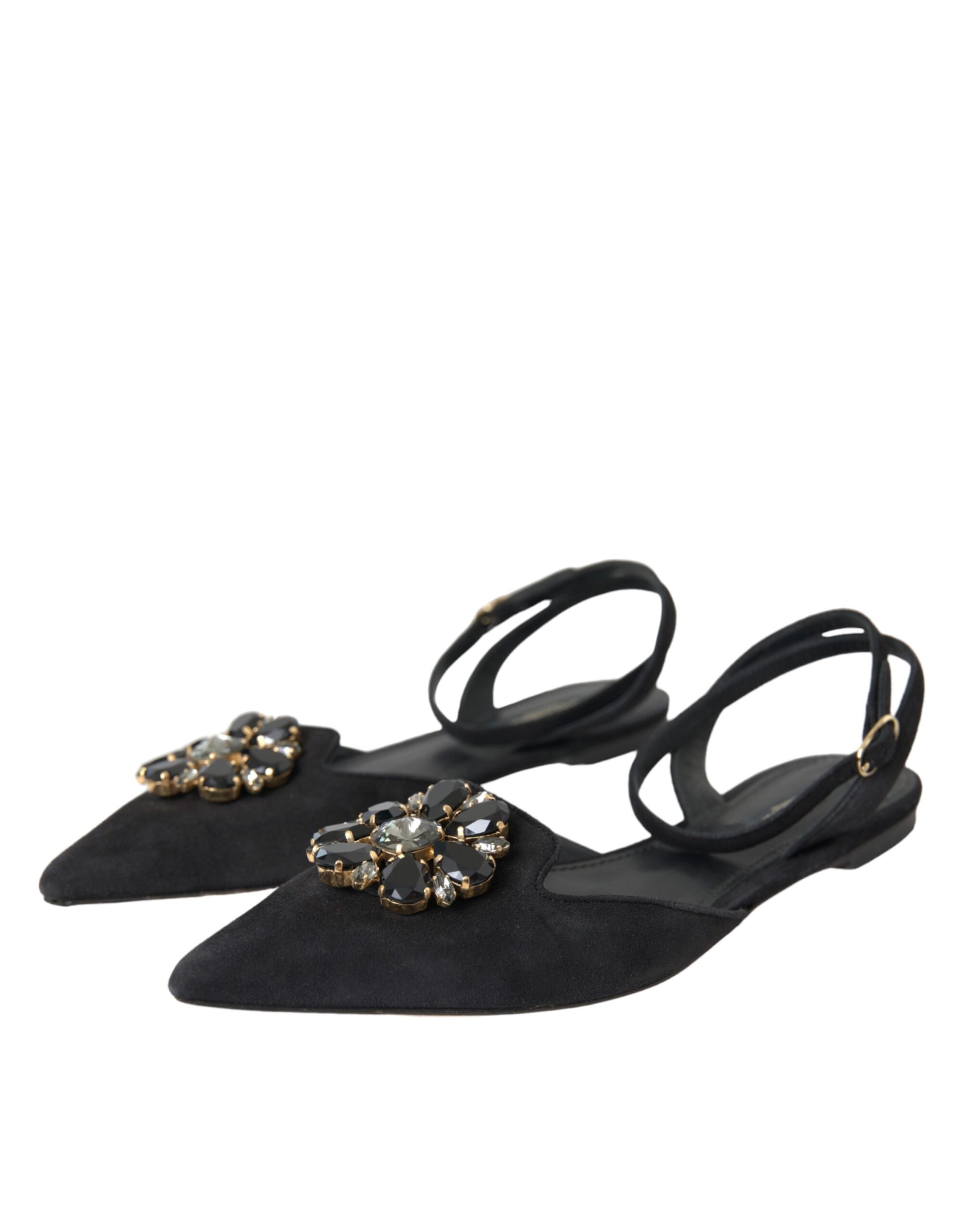 Schwarze Ledersandalen mit Kristallen