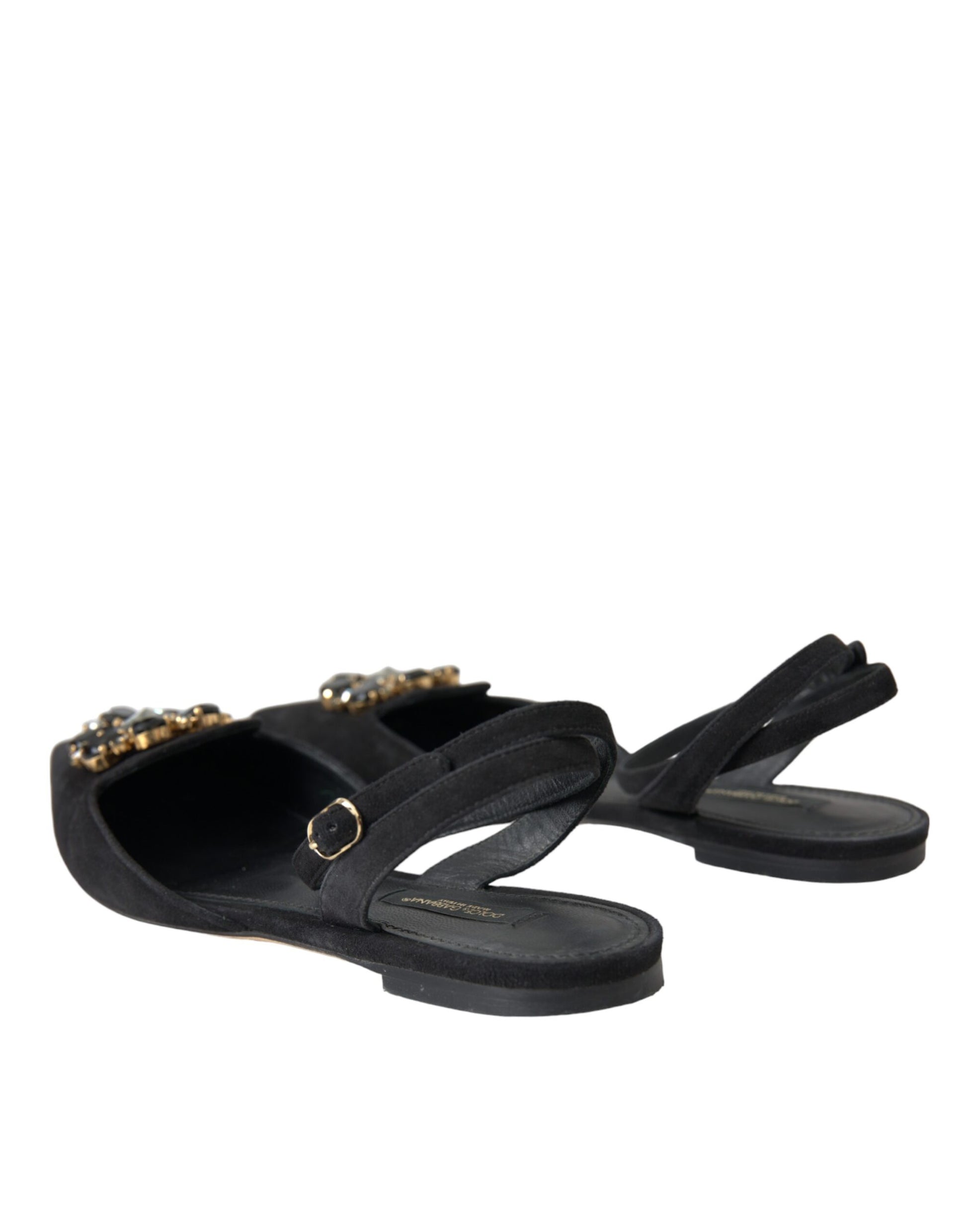 Schwarze Ledersandalen mit Kristallen