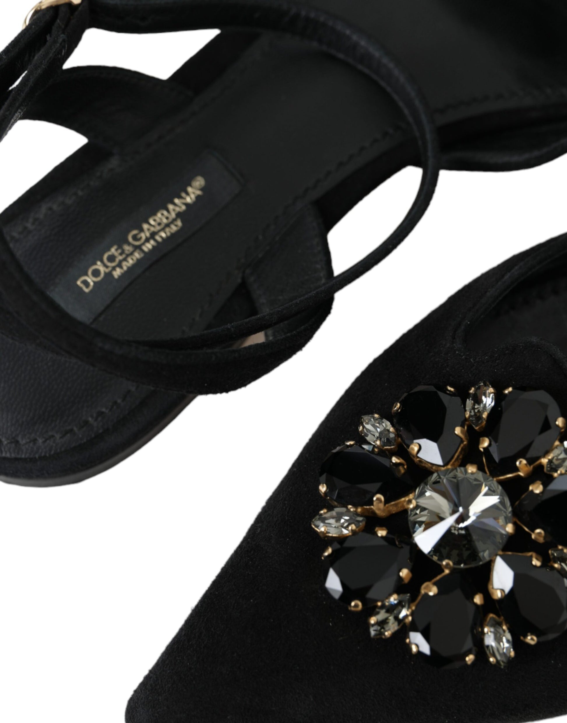 Schwarze Ledersandalen mit Kristallen